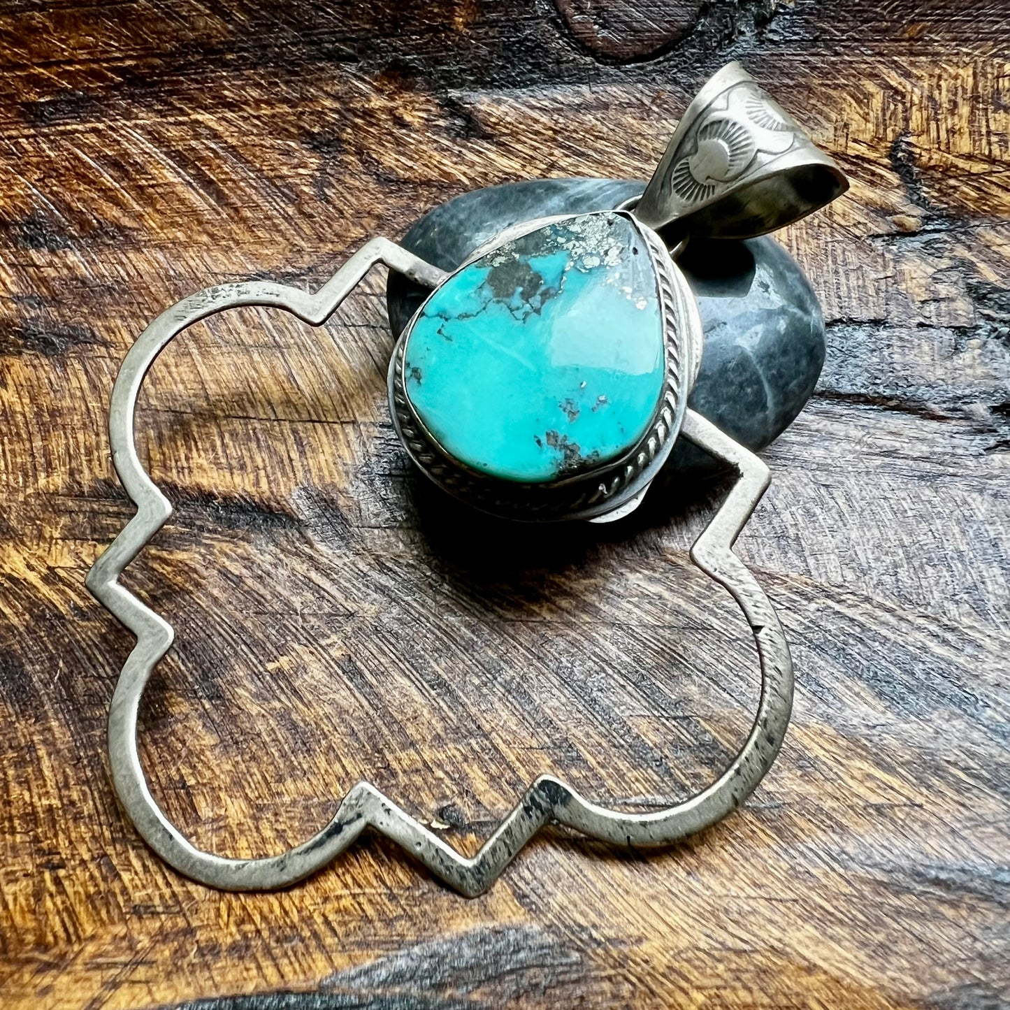 Tony Yazzie Thunder Mountain Turquoise Quatrefoil Pendant