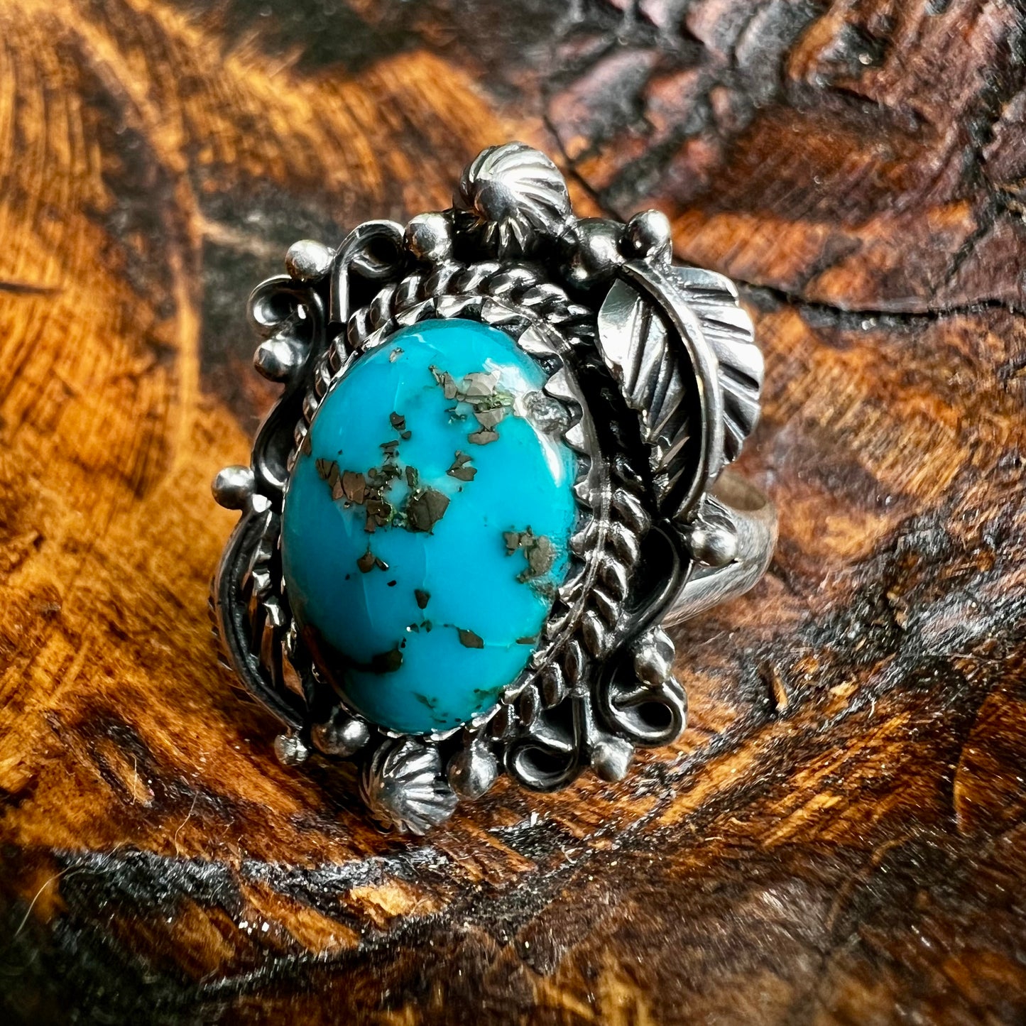 Kingman Turquoise Sterling Silver Statement Ring – Size 8