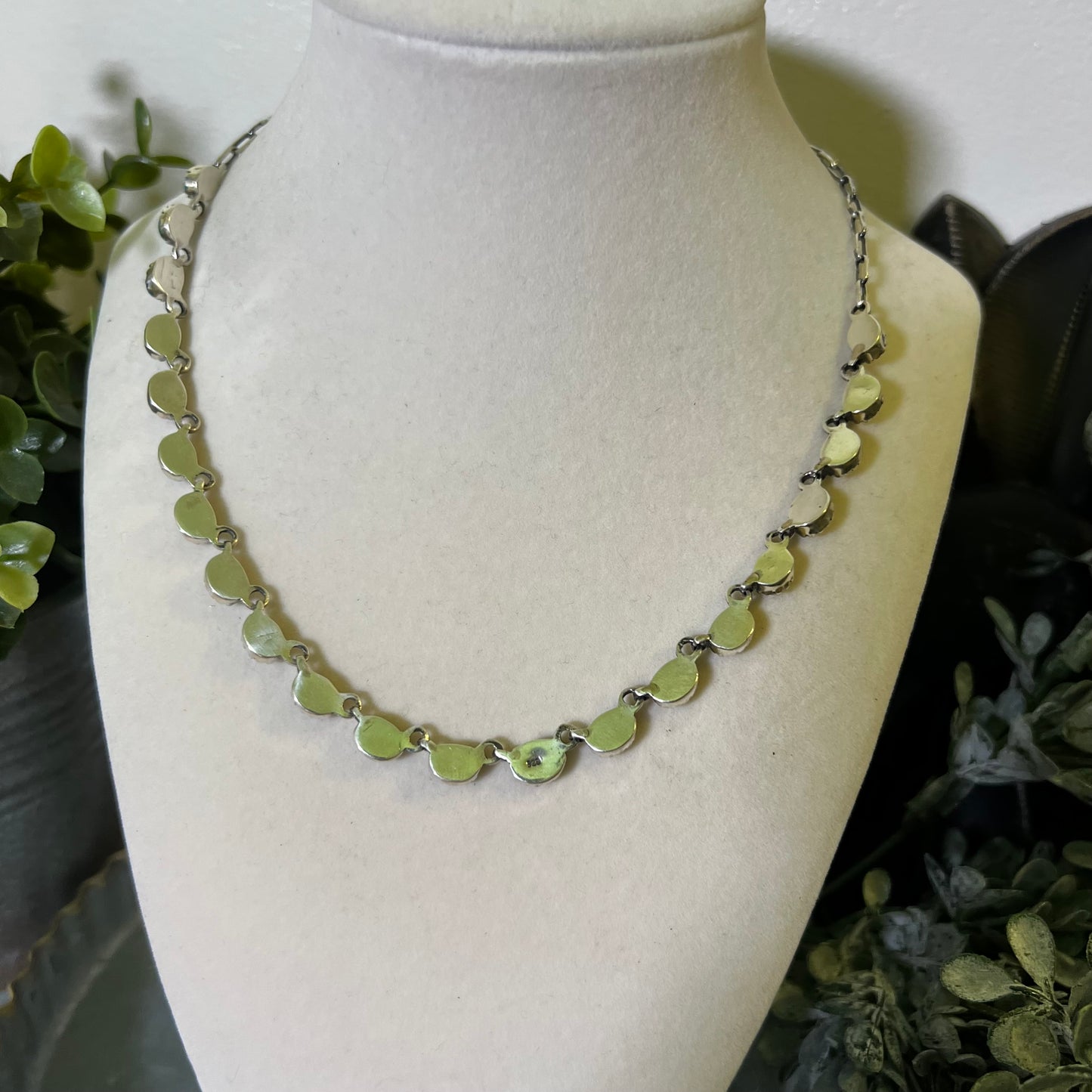 Kingman Turquoise Station Choker Necklace Sterling Silver 17” Blue Green