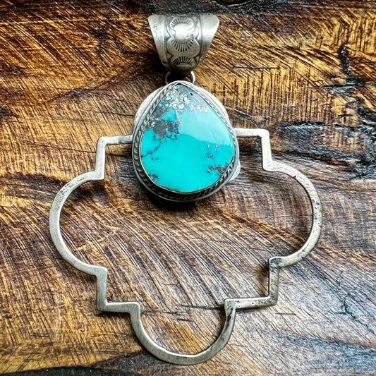 Tony Yazzie Thunder Mountain Turquoise Quatrefoil Pendant