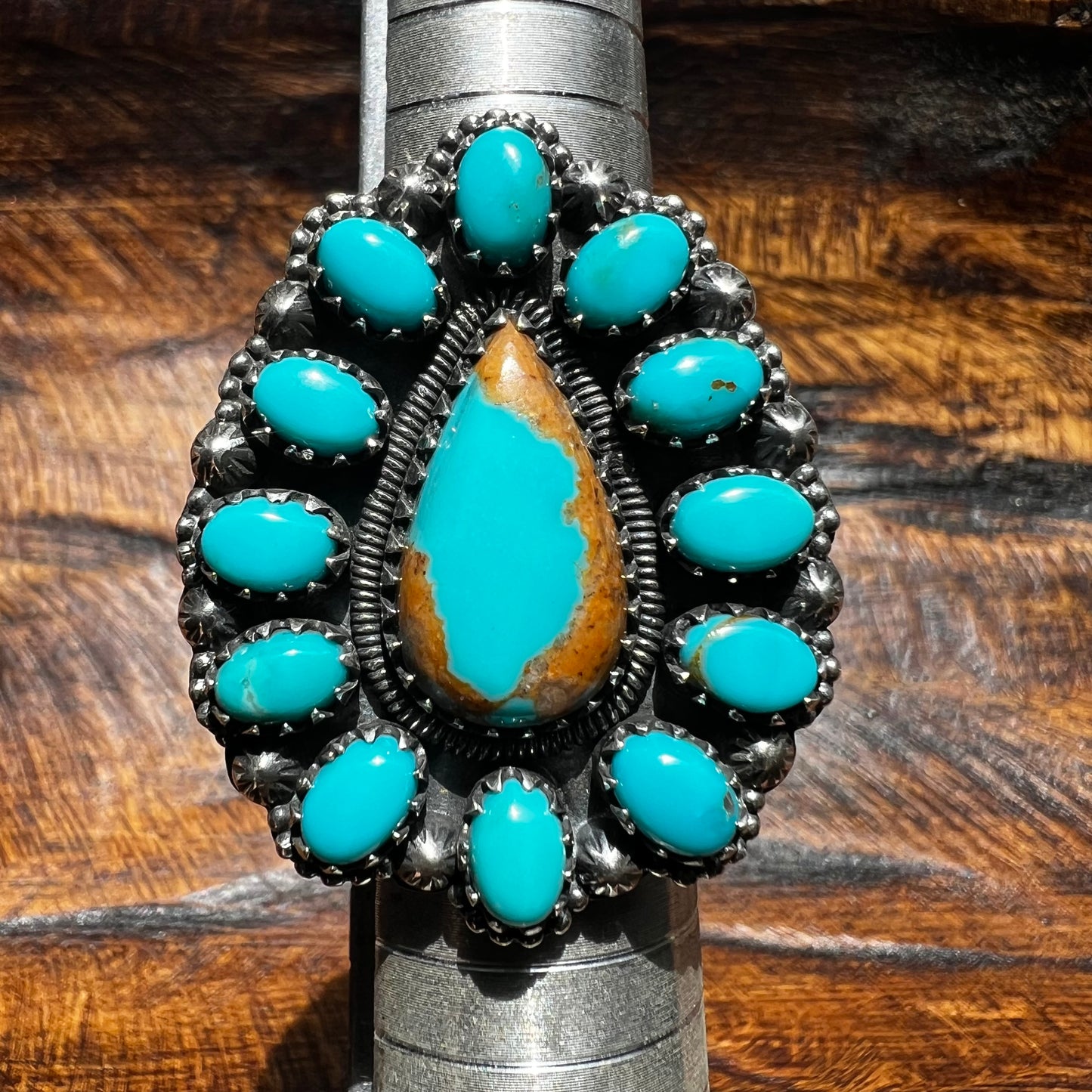 Kingman Turquoise Cluster Statement Ring – Size 8.5 | Sterling Silver