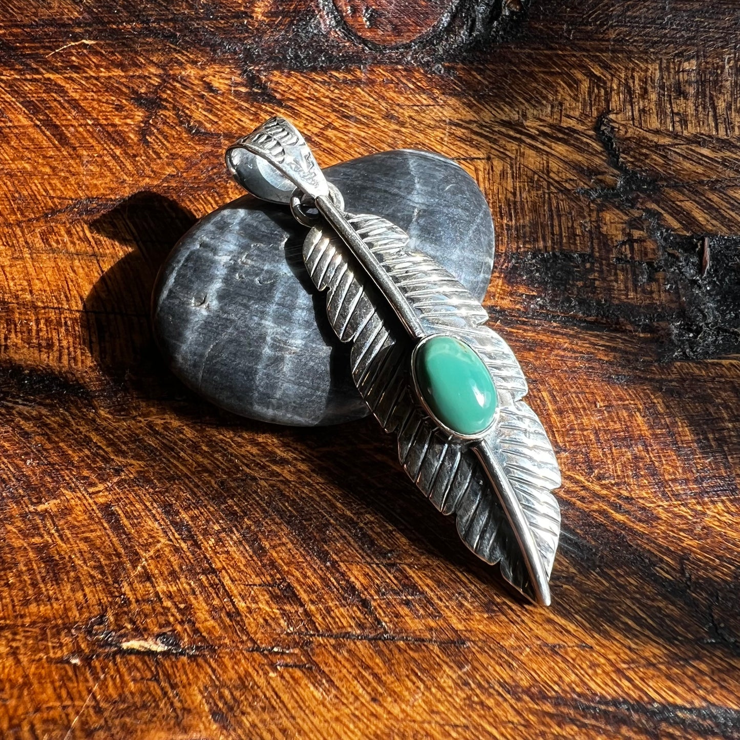Sterling Silver | Kingman Turquoise Feather Pendant