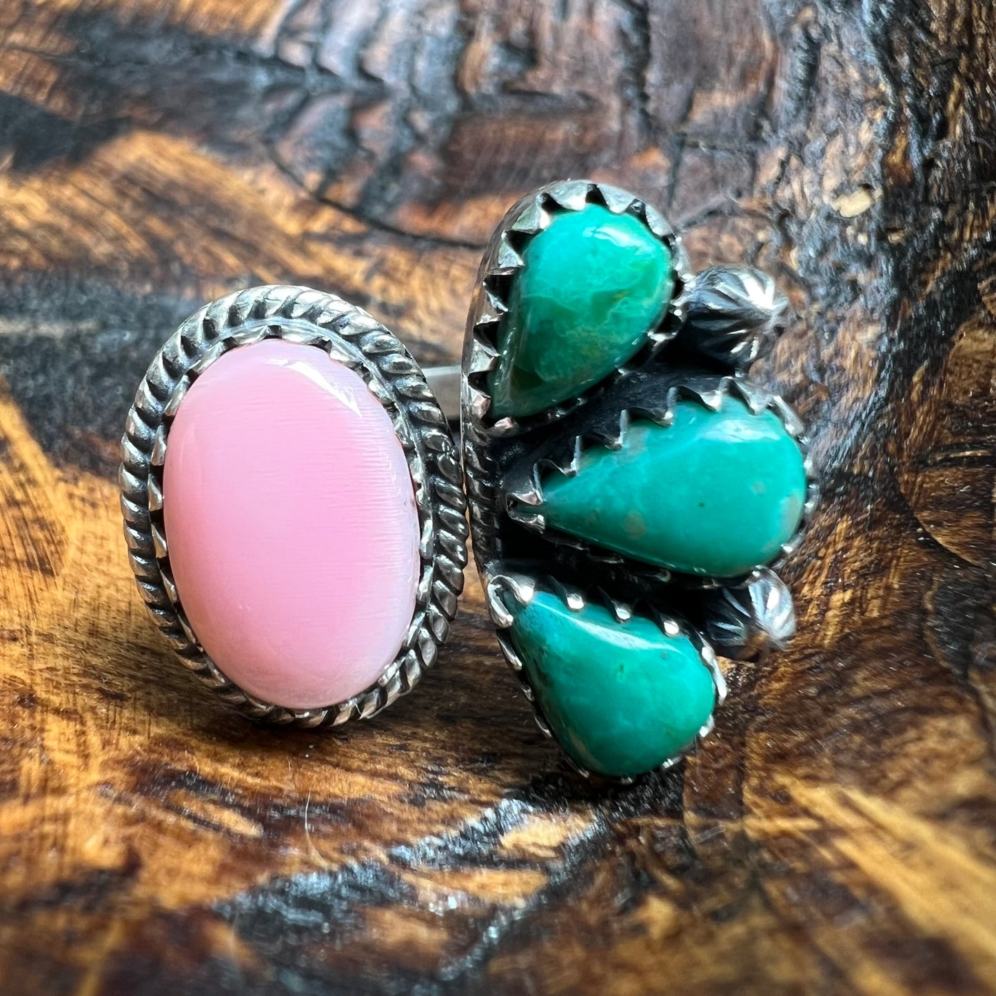 Sterling Kingman Turquoise Queen Conch Floater Ring Size 9