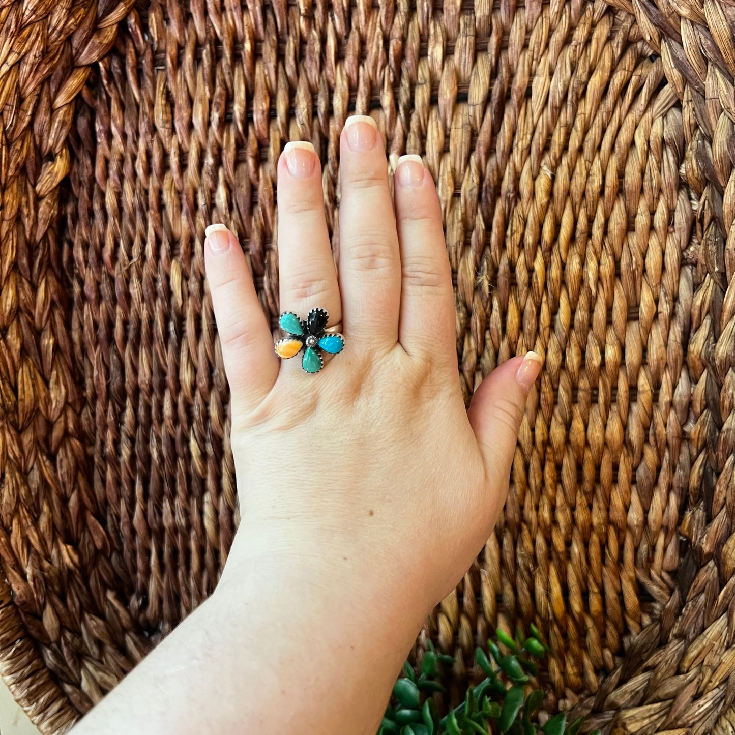 Sterling Silver Multi-Stone Flower Spinner Ring | Southwestern