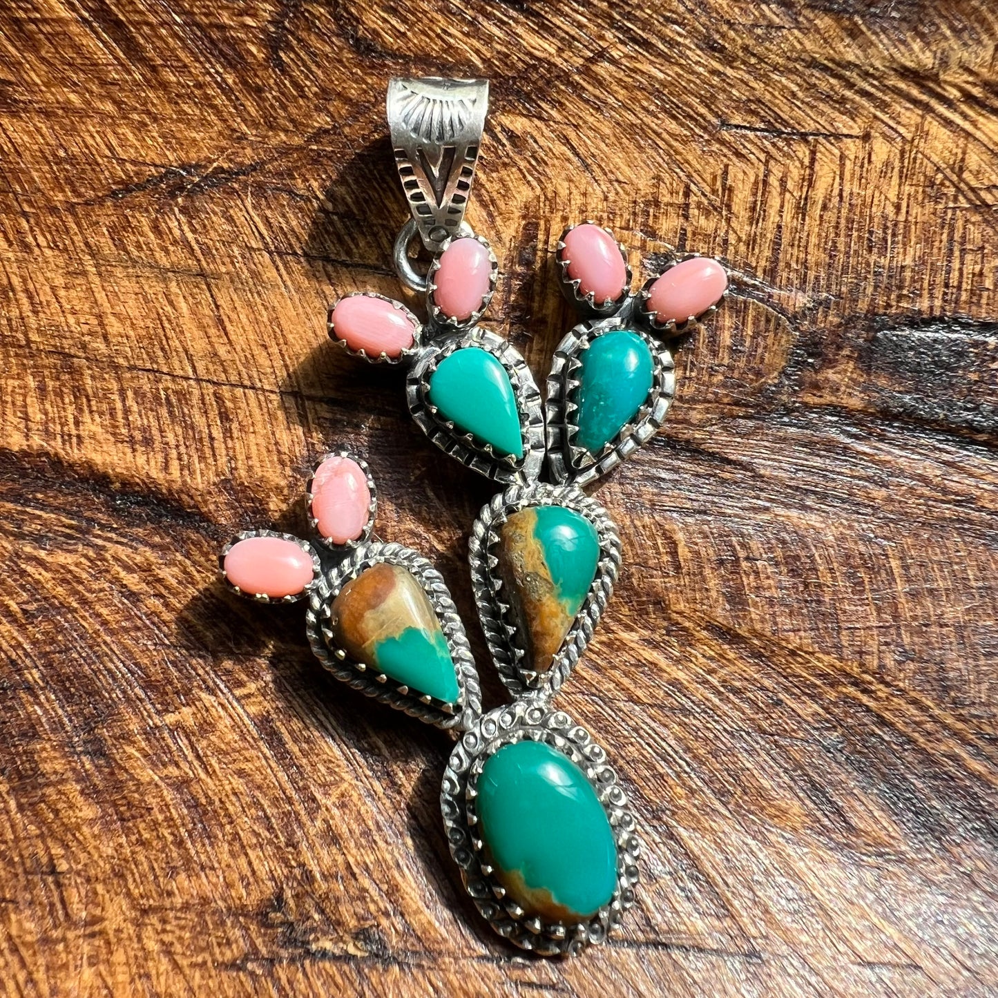 Sterling Silver Fox Turquoise Queen Conch Cactus Pendant