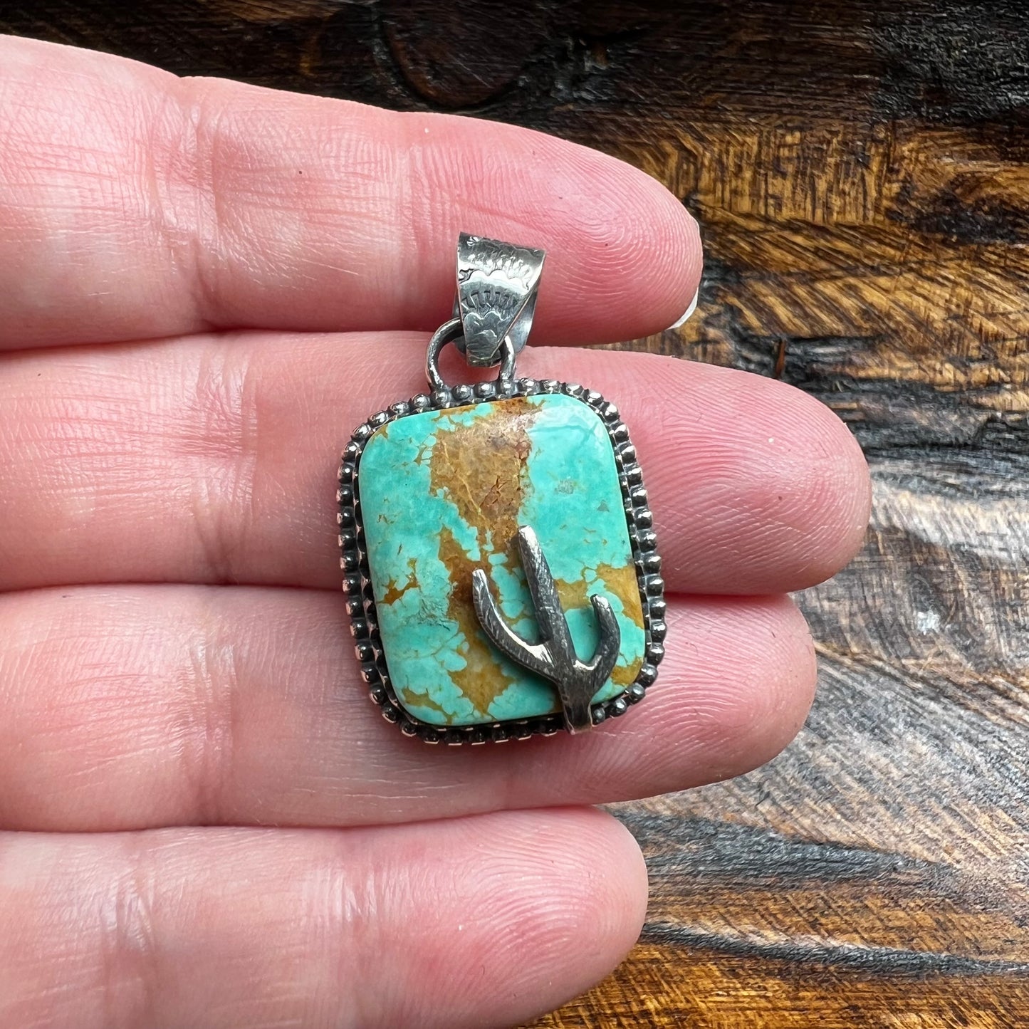 Sterling Silver & Kingman Turquoise Cactus Pendant
