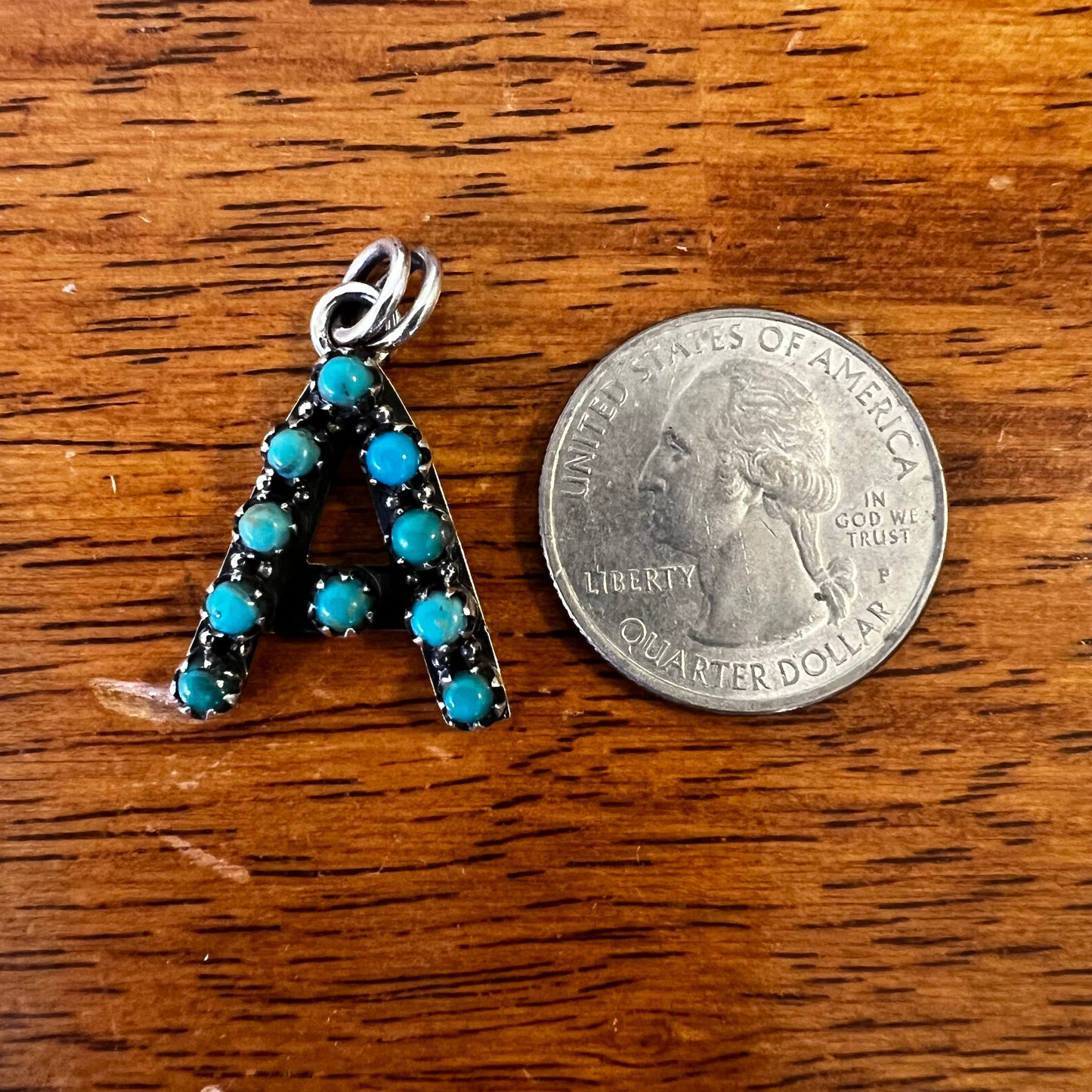 Kingman Turquoise Initial “A” Sterling Silver Pendant