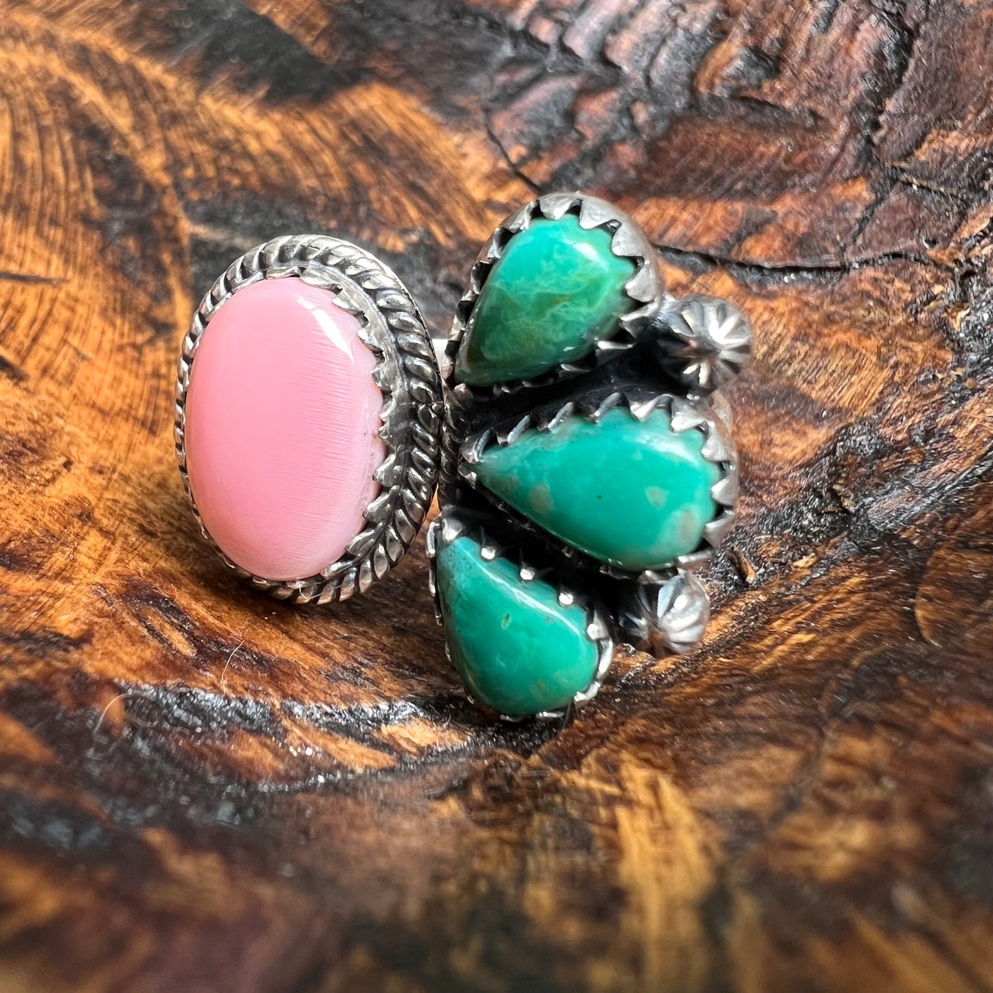 Sterling Kingman Turquoise Queen Conch Floater Ring Size 9