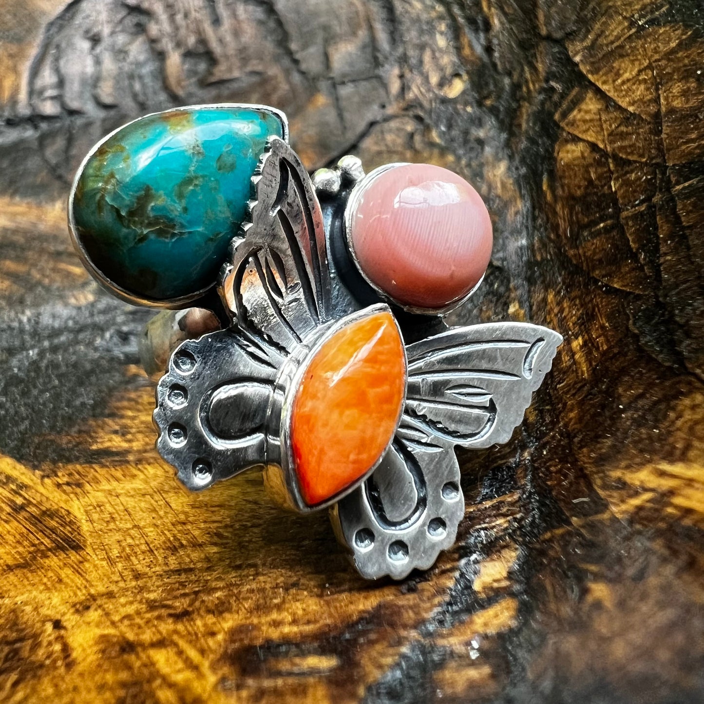 Sterling Silver Multi-Stone Butterfly Ring – Size 6