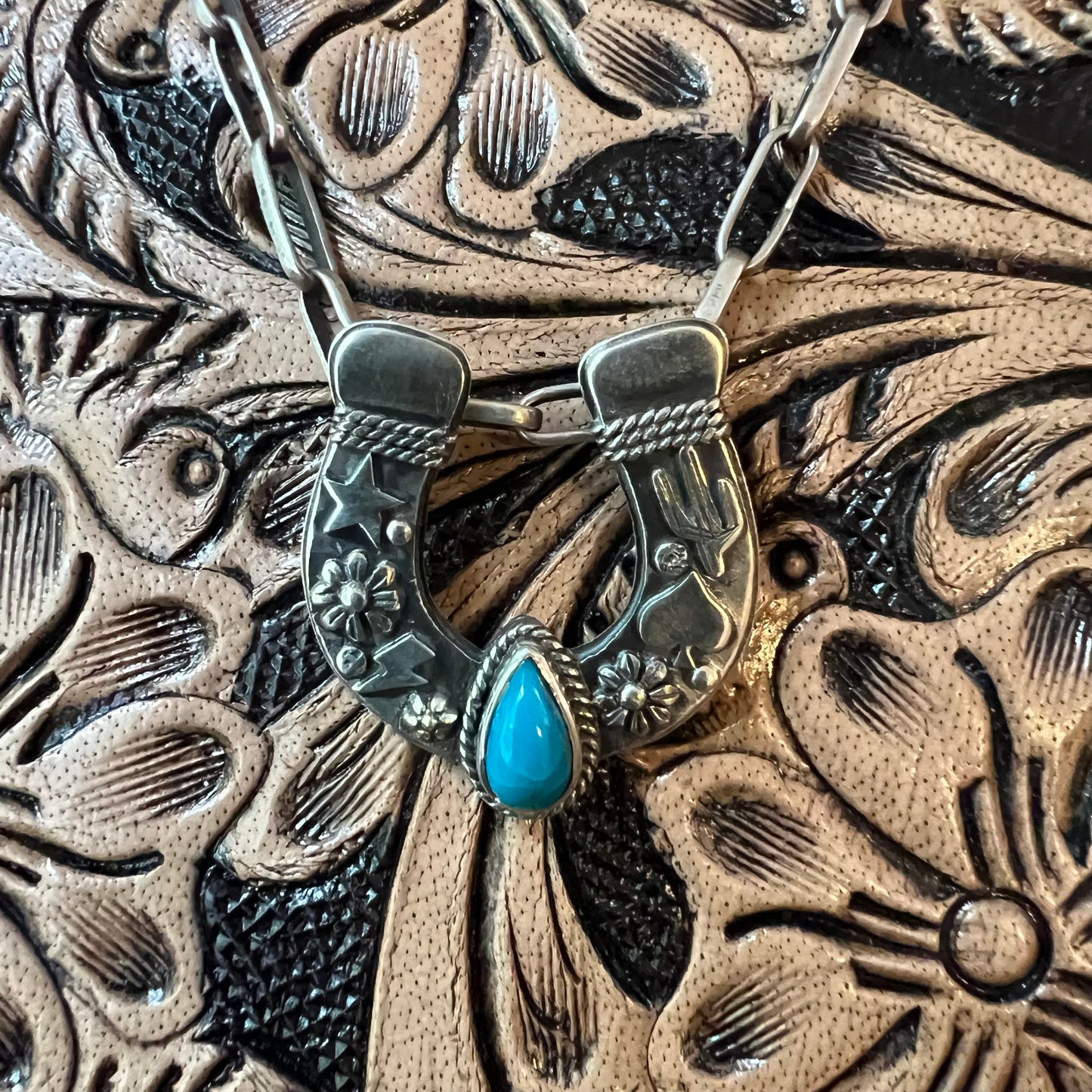 Sterling Silver & Kingman Turquoise Horseshoe Pendant