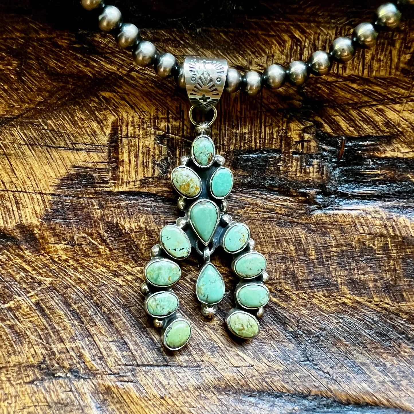 Kingman Turquoise Cluster Naja Pendant – Sterling Silver Southwestern