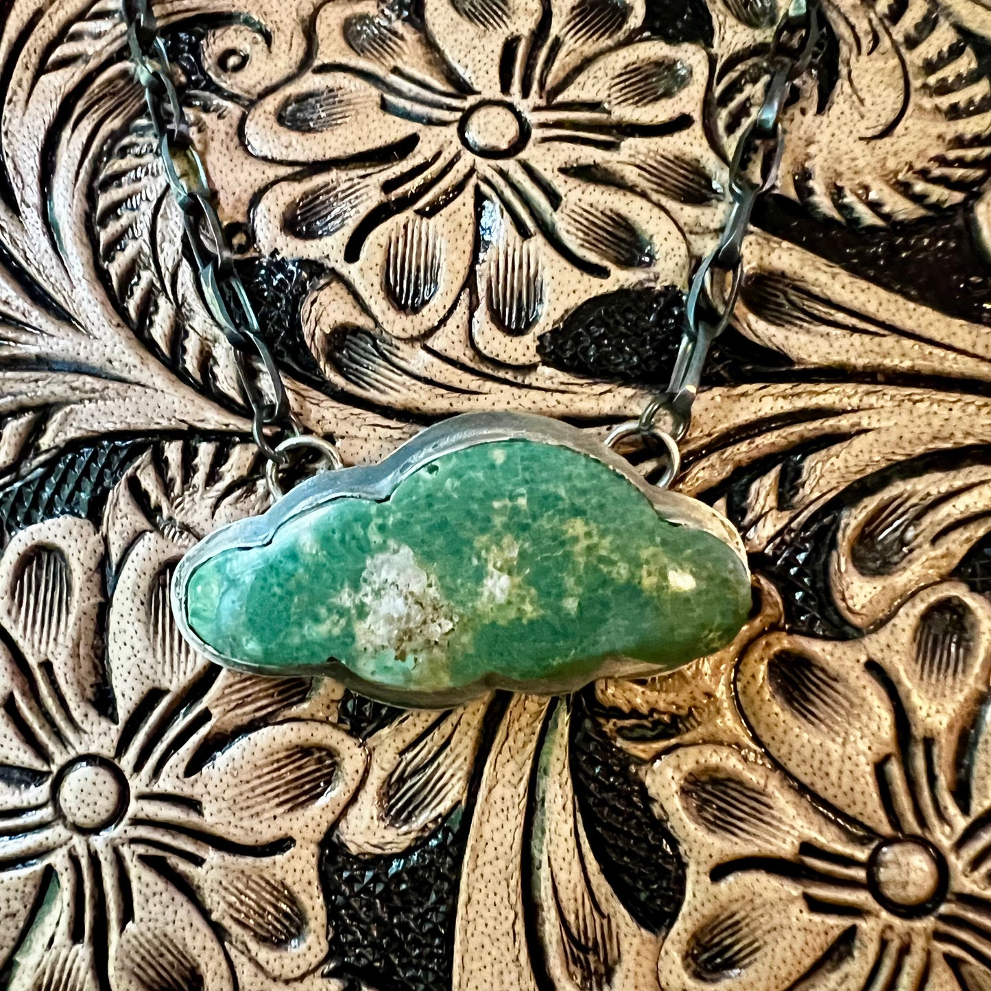 Tony Yazzie Navajo Kingman Turquoise Cloud Necklace Sterling Silver Handmade