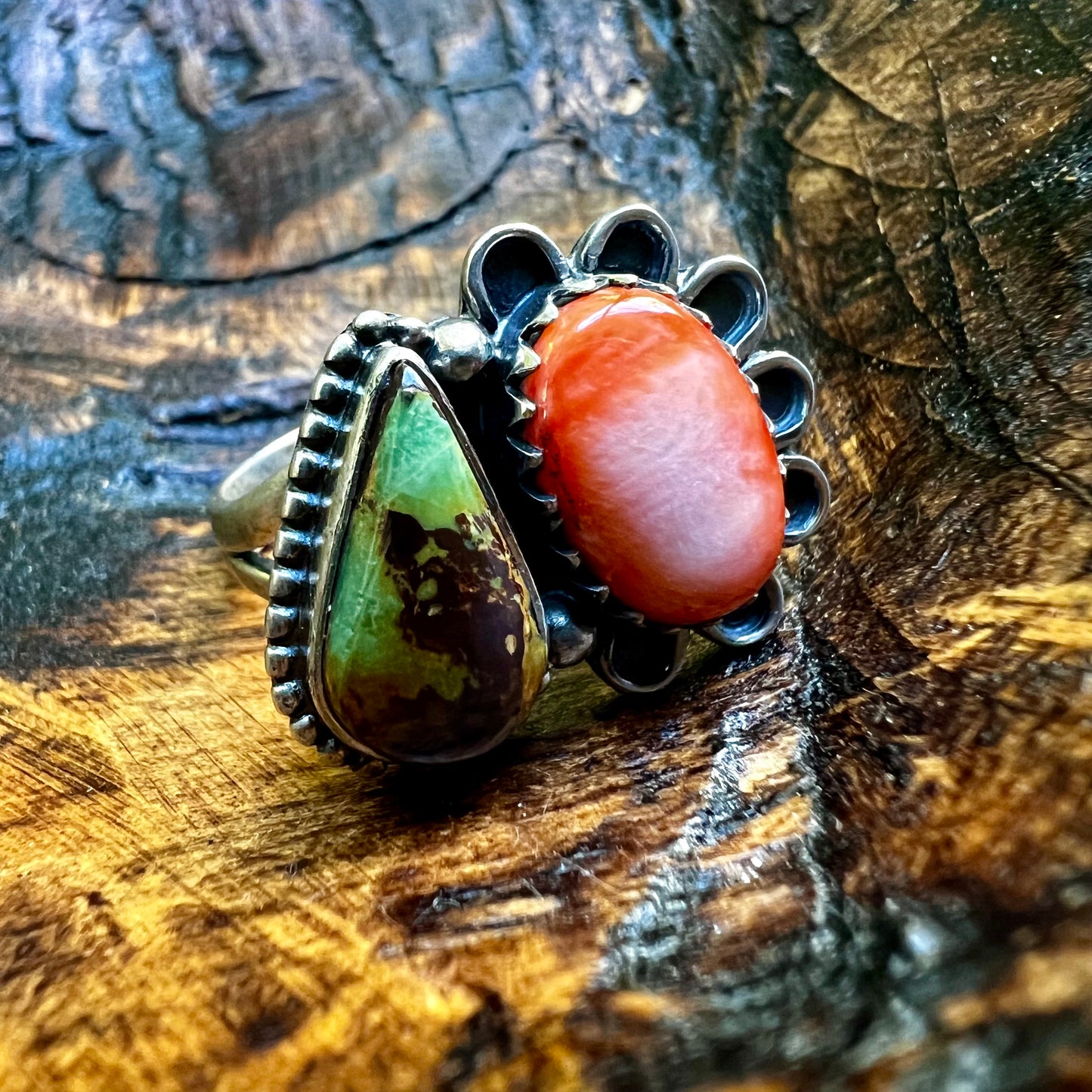 Kingman Turquoise & Spiny Oyster Ring – Sterling Silver Size 7