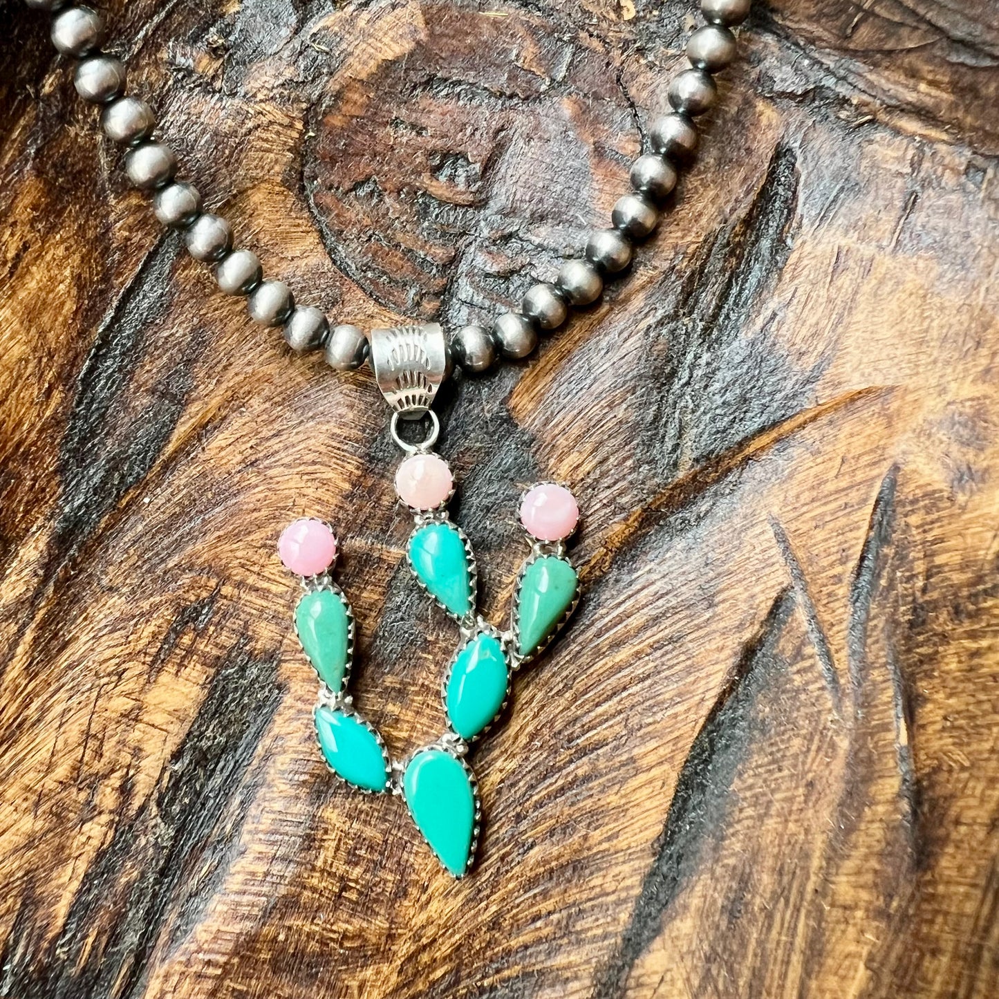 Kingman Turquoise & Queen Conch Cactus Pendant in Sterling Silver