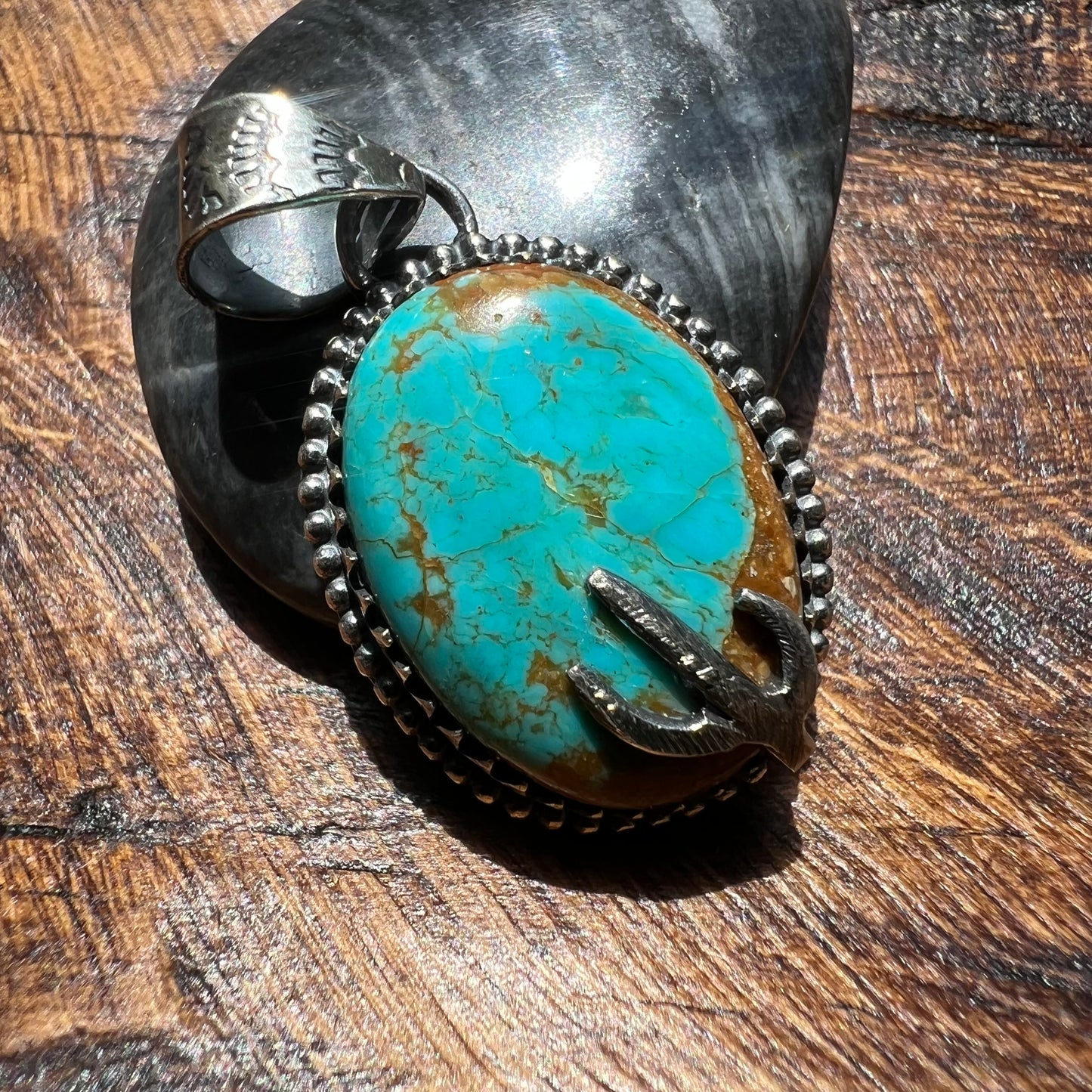 925 Sterling Silver Kingman Turquoise Cactus Pendant Handmade Southwestern