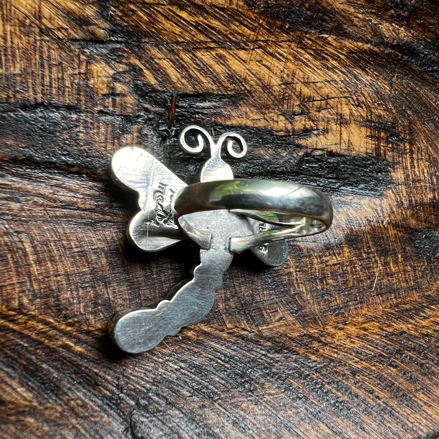 Handcrafted Sterling Silver Kingman Turquoise Dragonfly Ring – Size 8.5