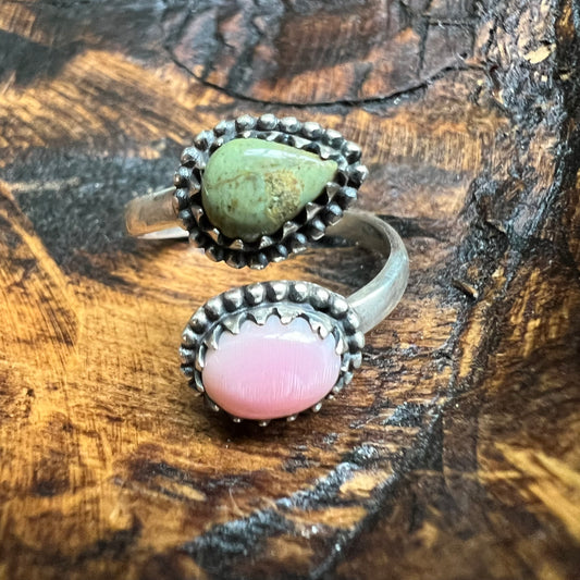 Sterling Silver Kingman Turquoise Queen Conch Bypass Ring Size 8 Adjustable