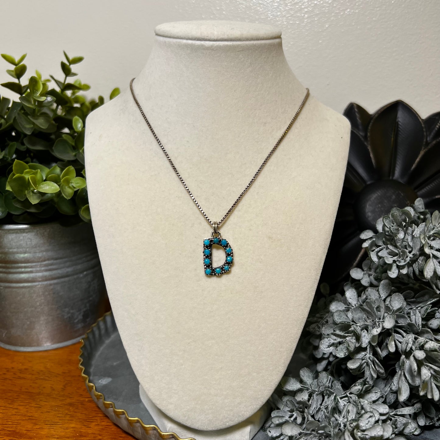 Kingman Turquoise Initial D Pendant Sterling Silver 925 Letter Charm
