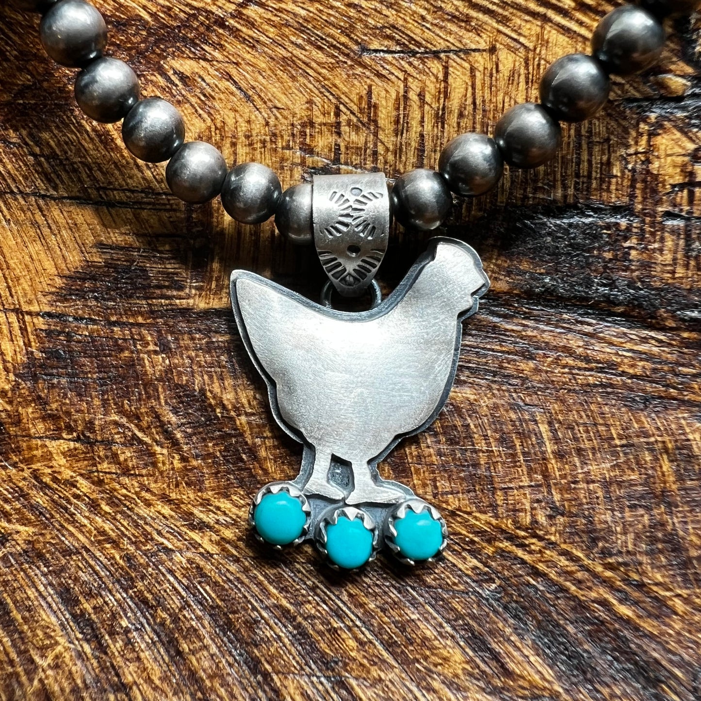 Sterling Silver Kingman Turquoise Chicken Pendant