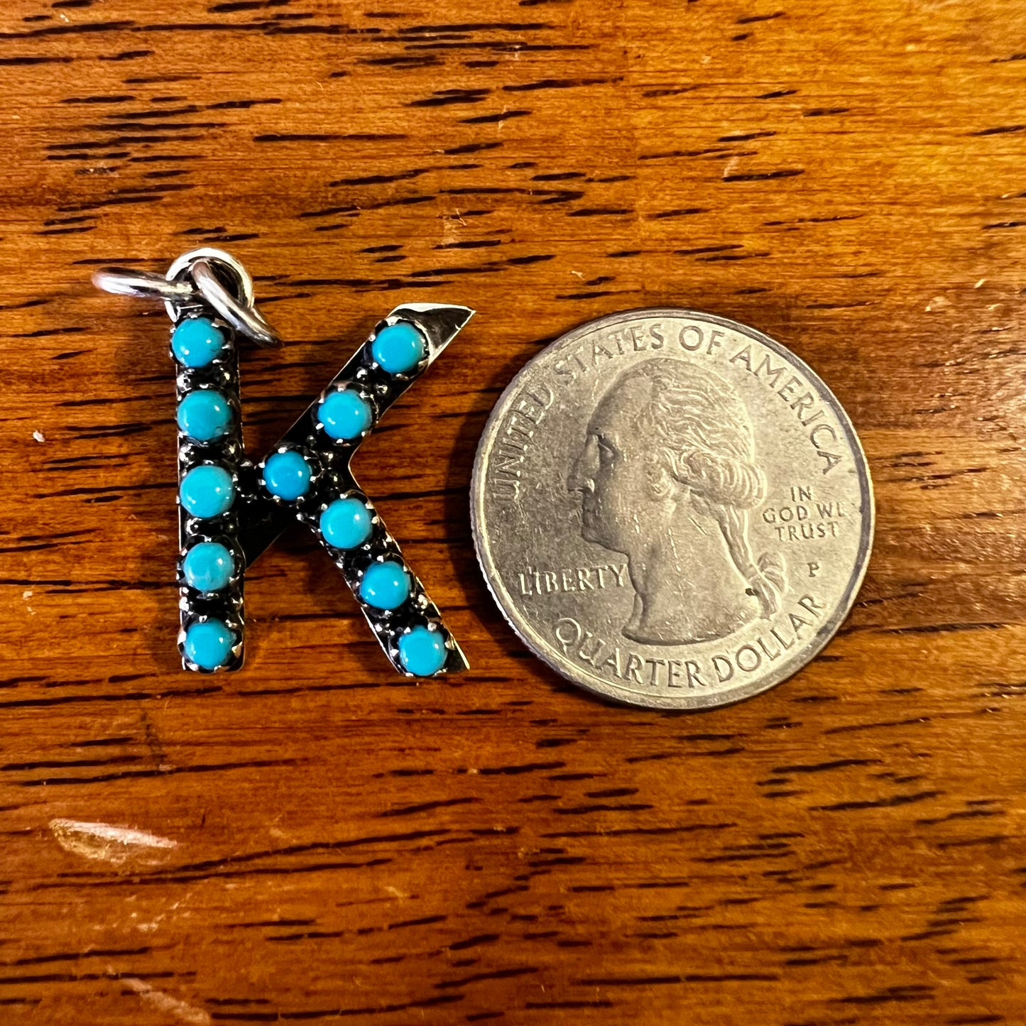 Kingman Turquoise Initial K Sterling Silver Pendant