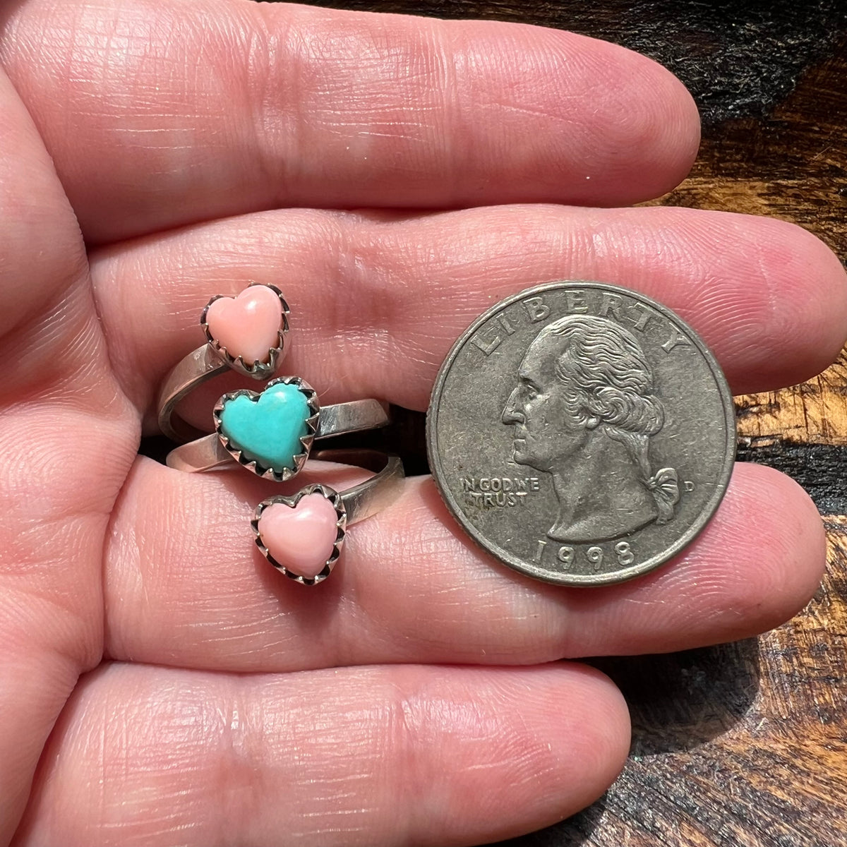 Sterling Silver Kingman Turquoise & Queen Conch Heart Wrap Ring
