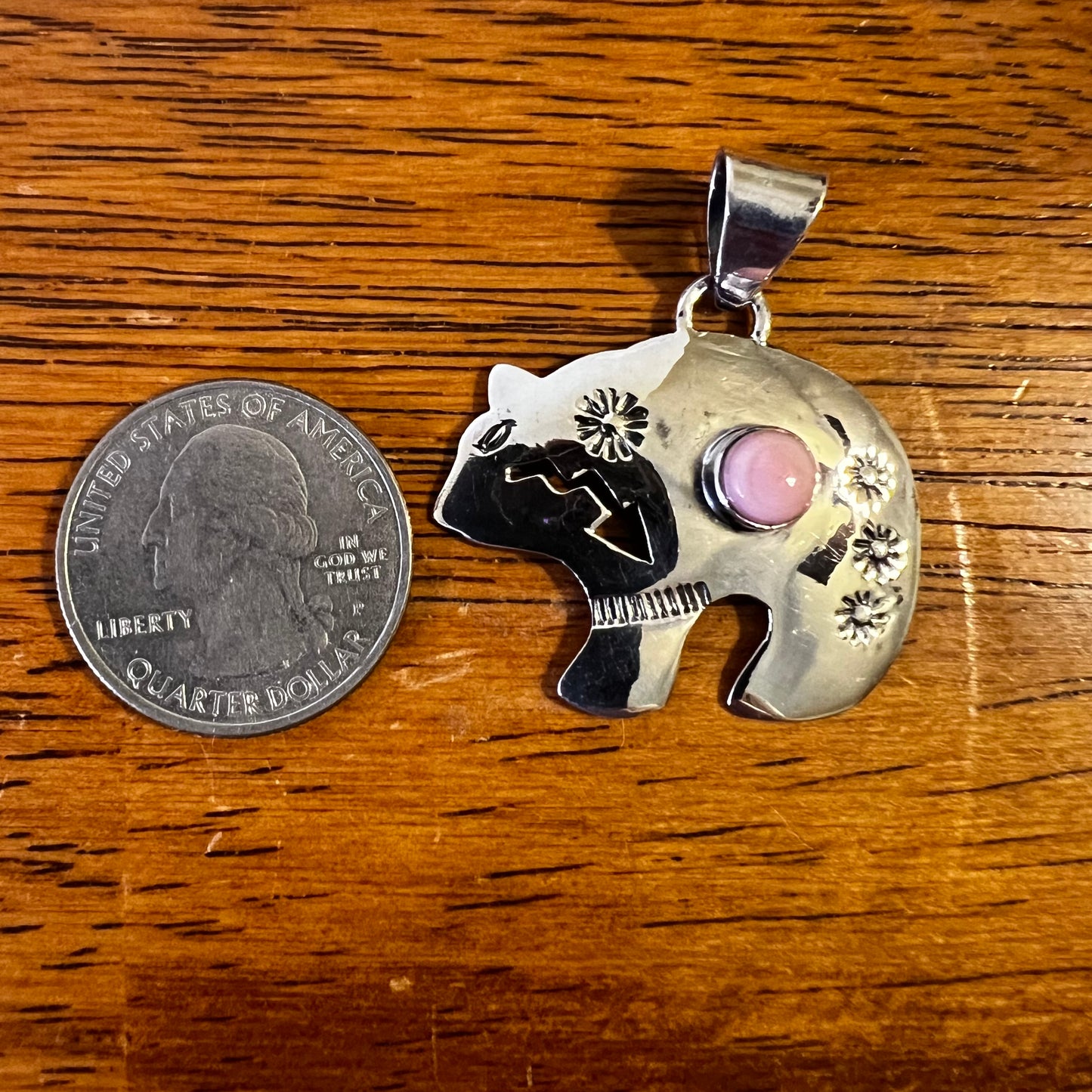 Queen Conch Bear Pendant – Sterling Silver Southwestern Bear Pendant