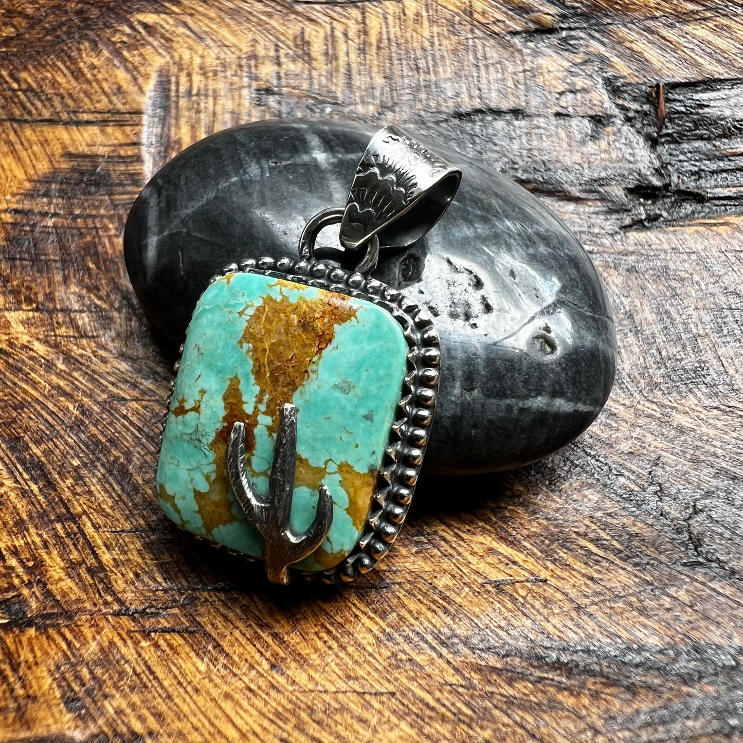 Sterling Silver & Kingman Turquoise Cactus Pendant