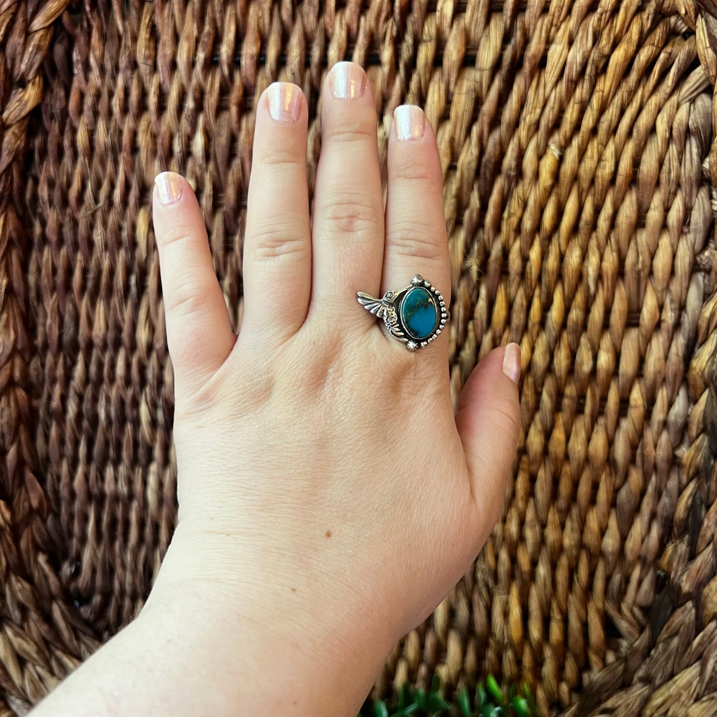 Kingman Turquoise Hummingbird Sterling Silver Ring – Size 9.5