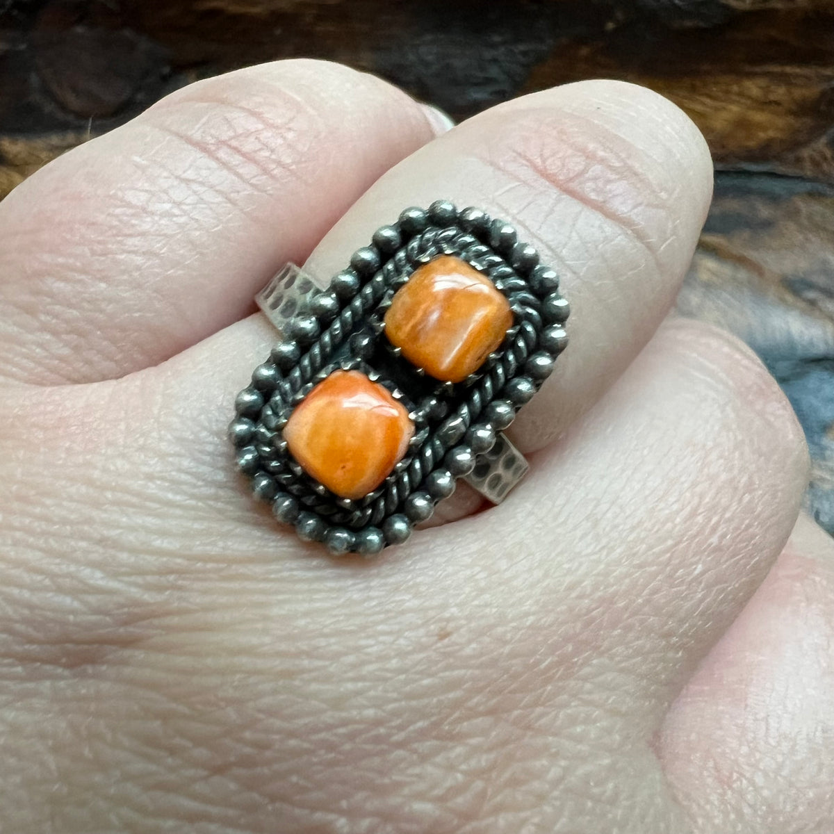 Sterling Silver | Spiny Oyster Double Stone Ring Size 9