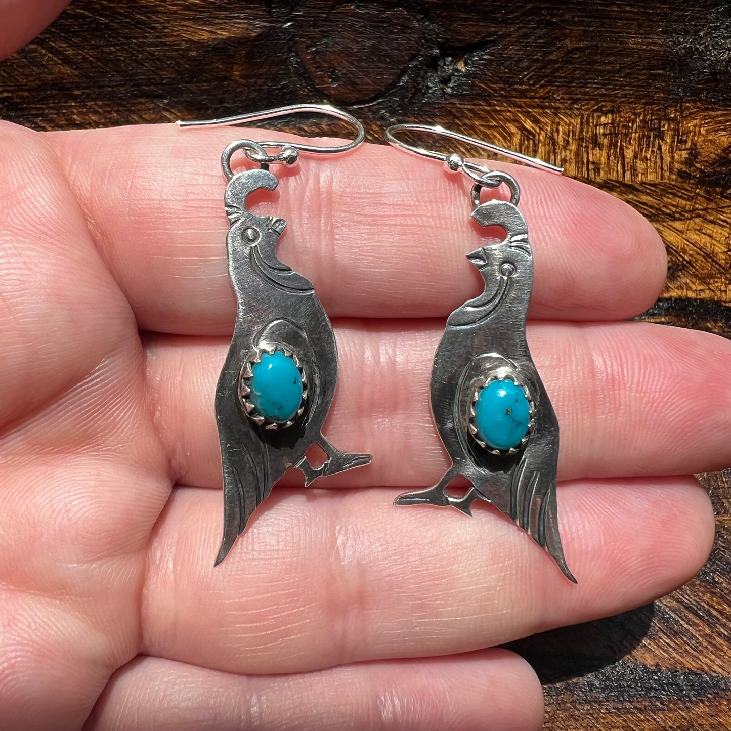 Kingman Turquoise Quail Earrings | Sterling Silver Southwestern Dangles