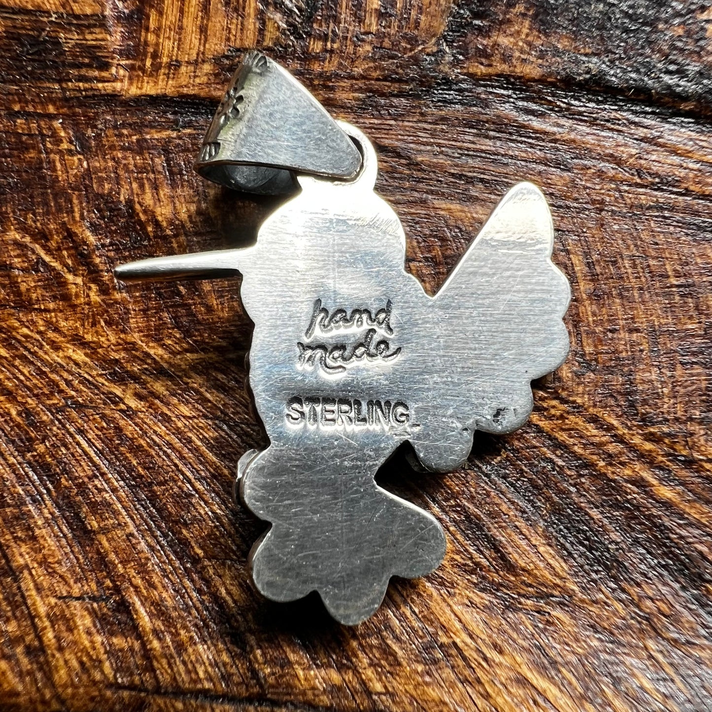 Pink Conch & Kingman Turquoise Hummingbird Sterling Silver Pendant