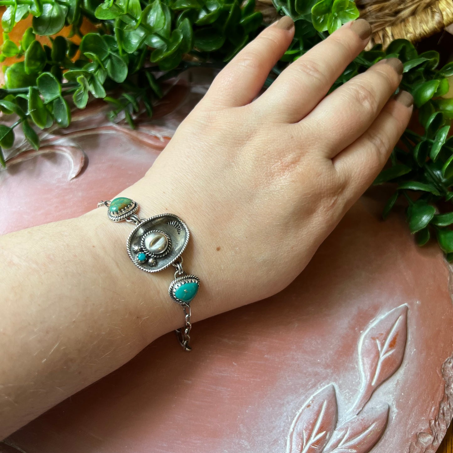 Turquoise Cowboy Hat Sterling Silver Bracelet – 7.5”