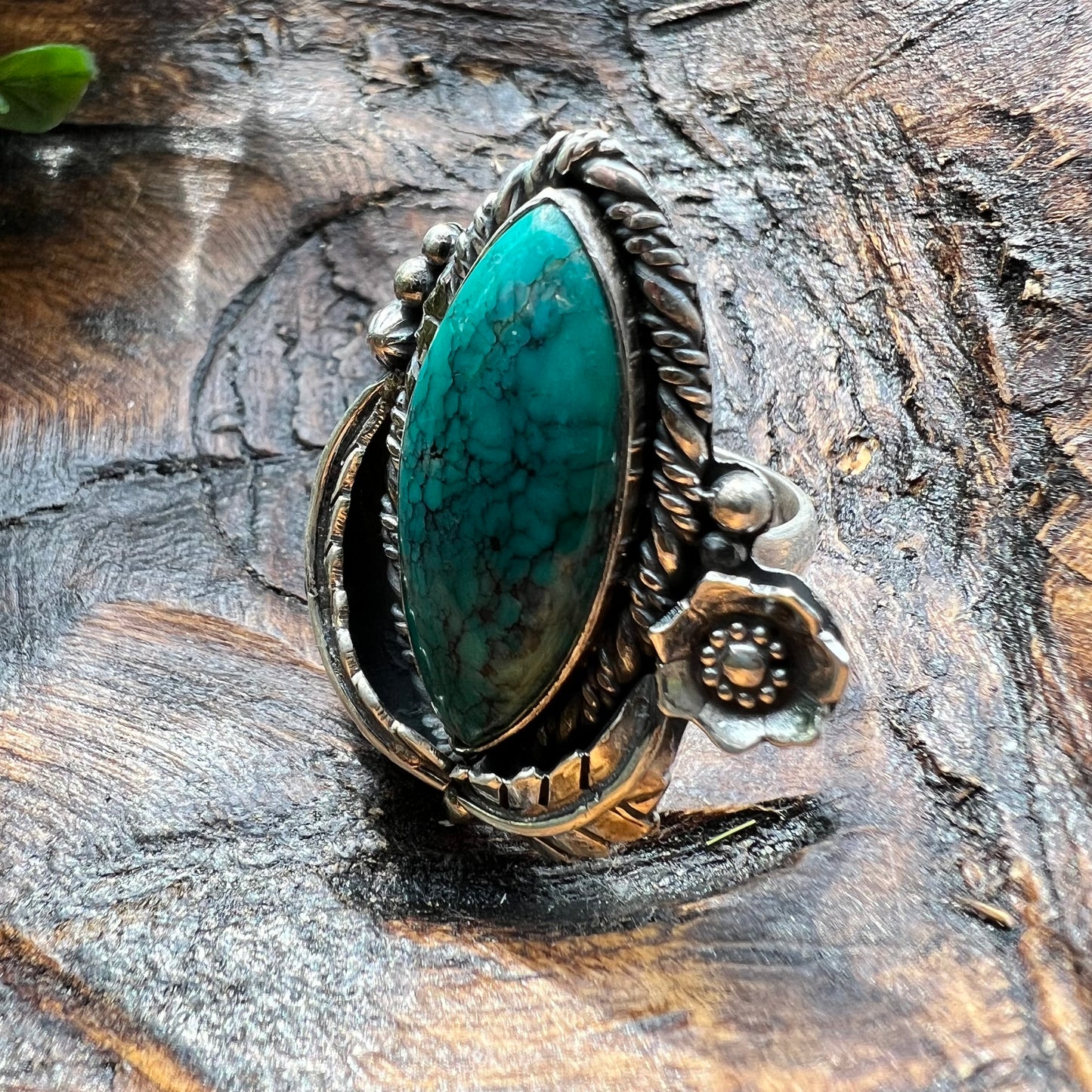Kingman Turquoise Marquise Statement Ring in Handcrafted Sterling Silver