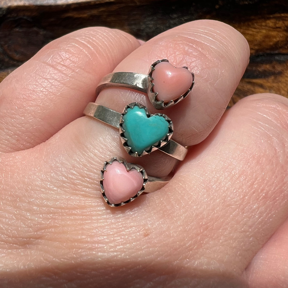 Sterling Silver Kingman Turquoise & Queen Conch Heart Wrap Ring