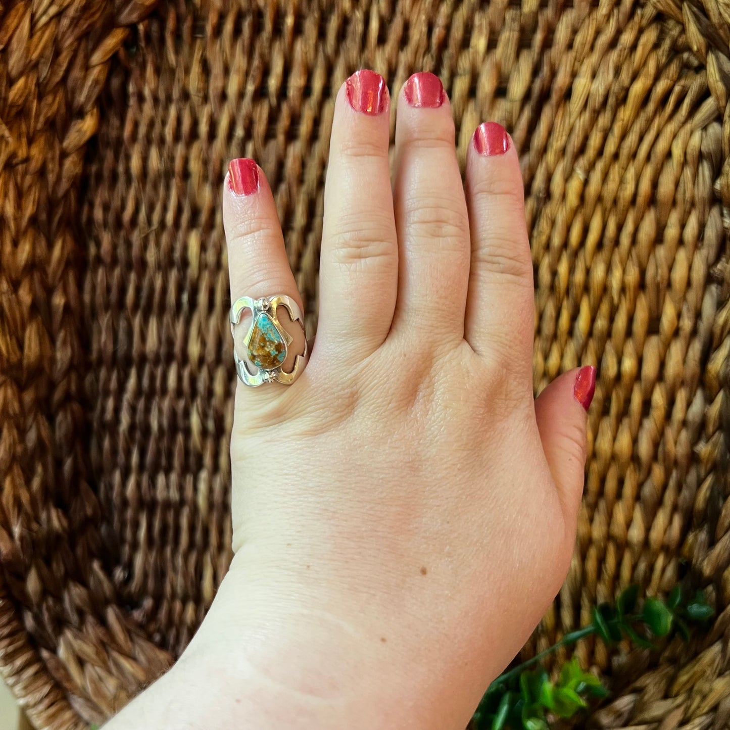 Sterling Silver Kingman Turquoise Cutout Ring – Size 6