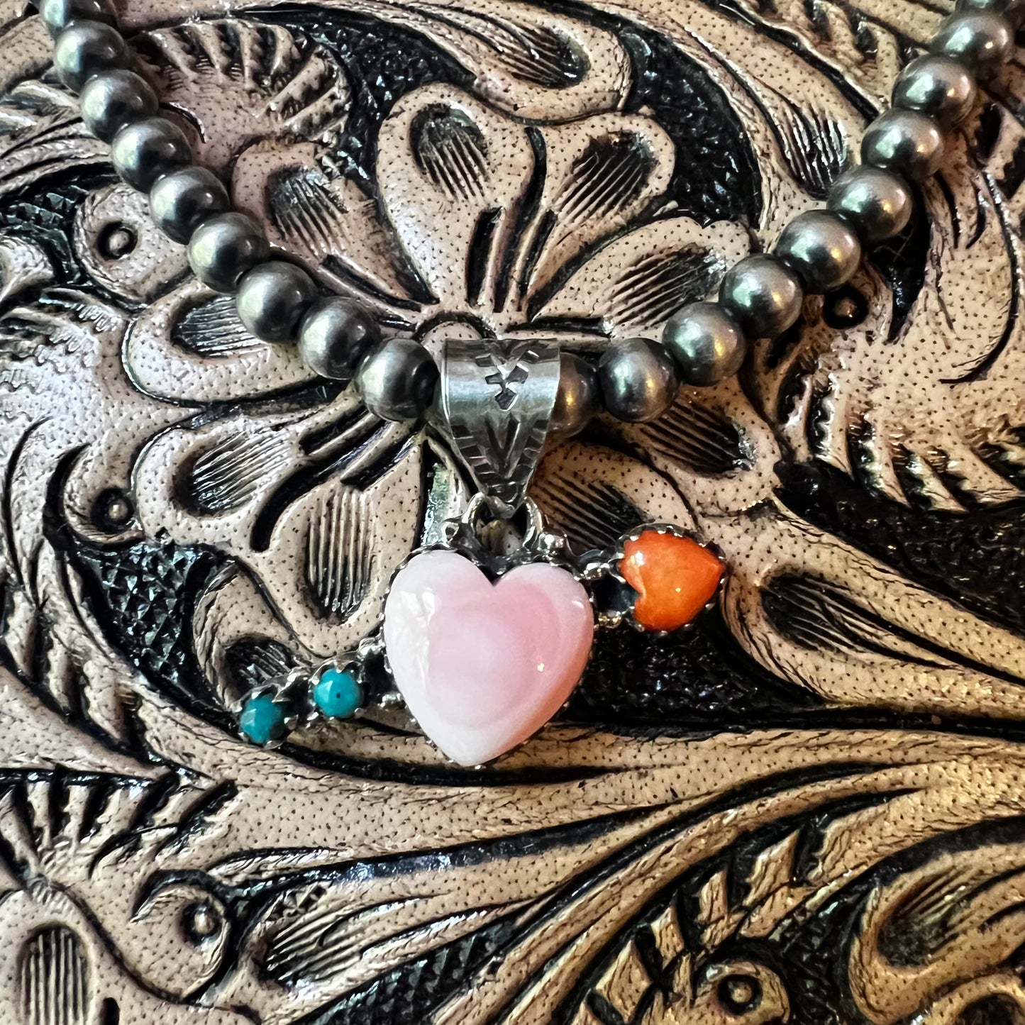 Sterling Silver Pink Conch Heart Arrow Pendant