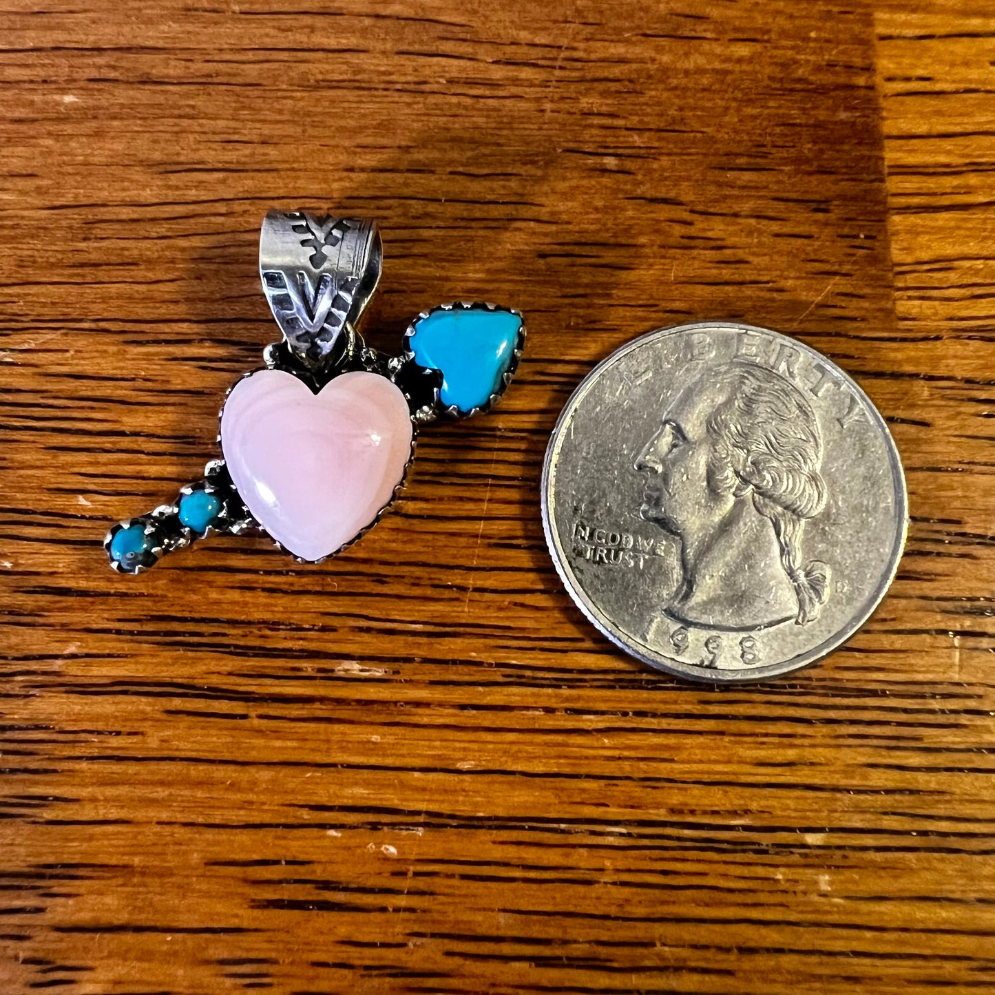 Queen Conch Heart & Kingman Turquoise Arrow Sterling Silver Pendant