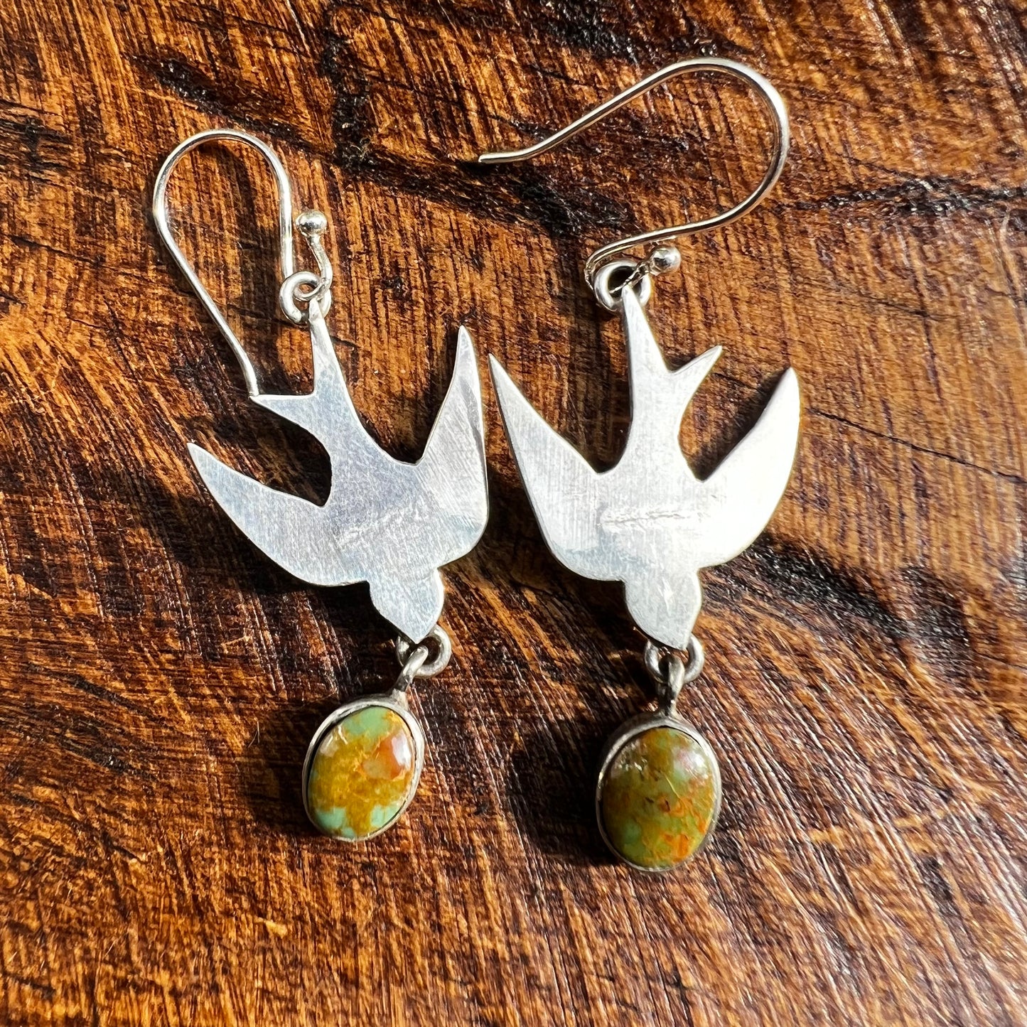 Sterling Silver Bird Earrings with Kingman Turquoise