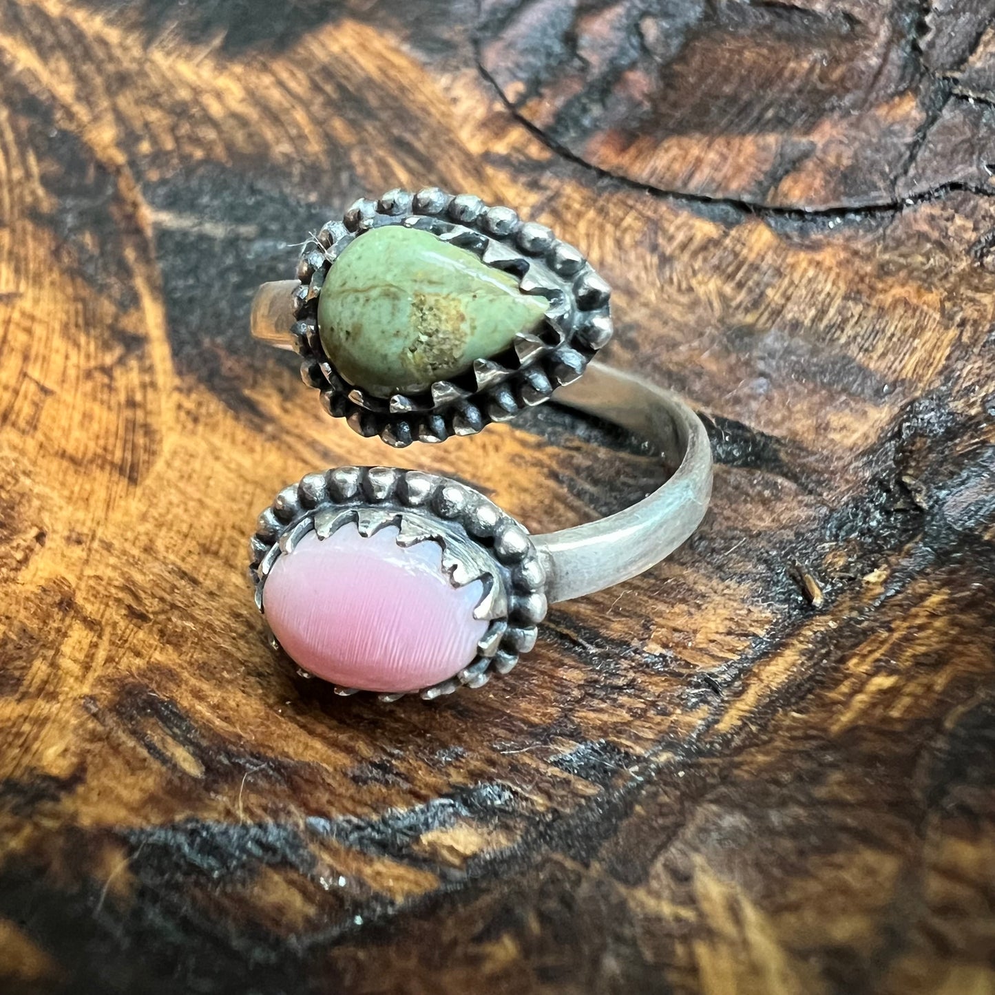 Sterling Silver Kingman Turquoise Queen Conch Bypass Ring Size 8 Adjustable
