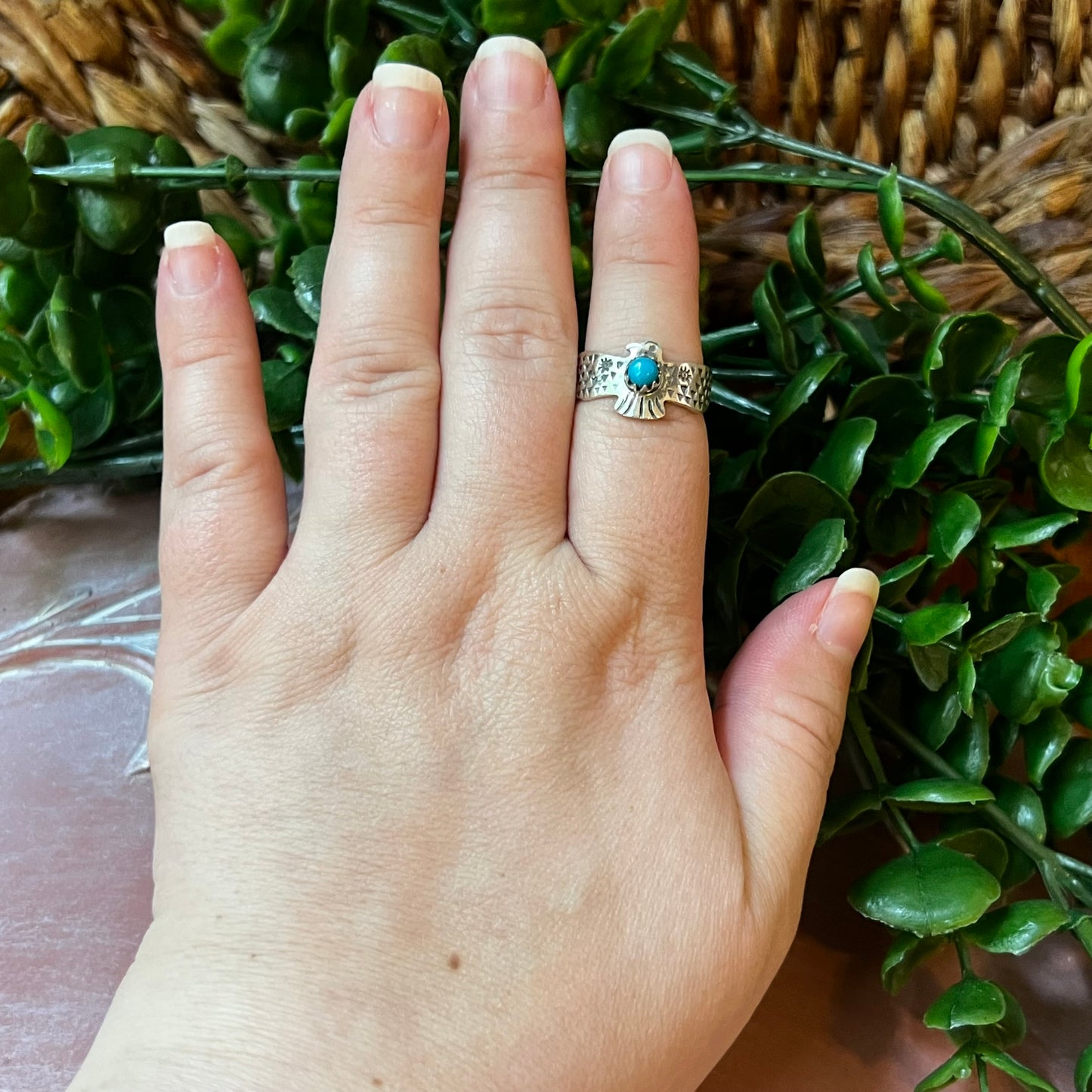 Sterling Silver Kingman Turquoise Thunderbird Ring Size 7.25