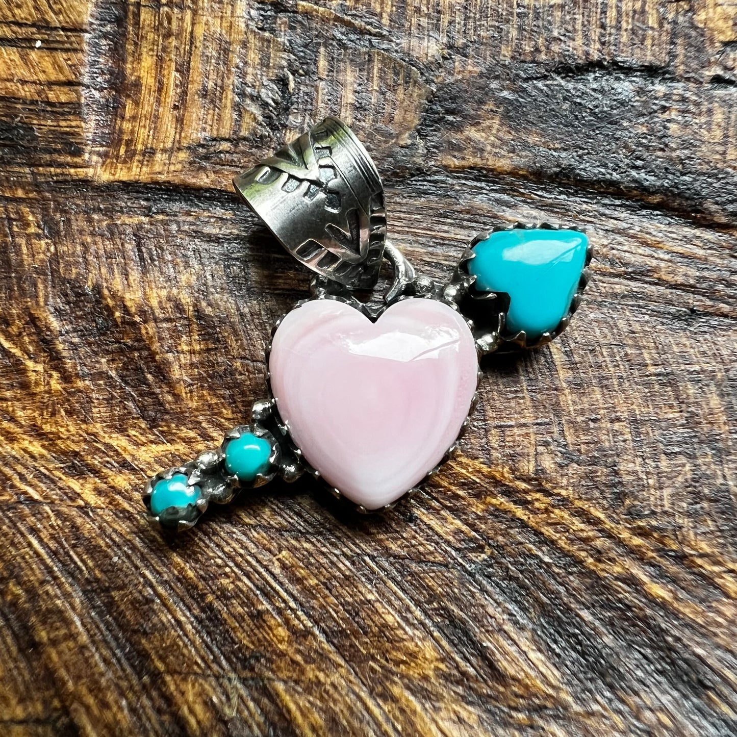 Queen Conch Heart & Kingman Turquoise Arrow Sterling Silver Pendant