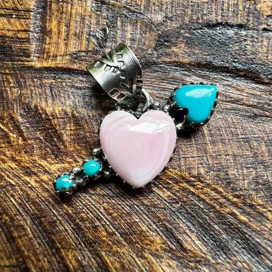 Queen Conch Heart & Kingman Turquoise Arrow Sterling Silver Pendant
