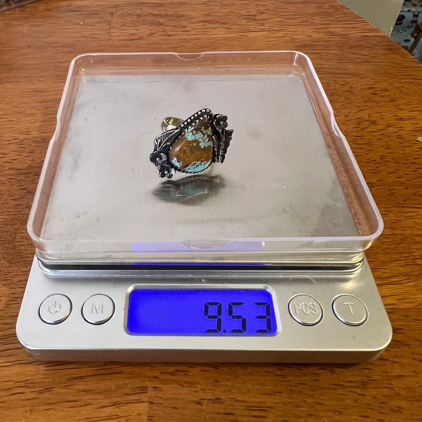 925 Sterling Silver Kingman Turquoise Floral Butterfly Statement Ring Sz 9