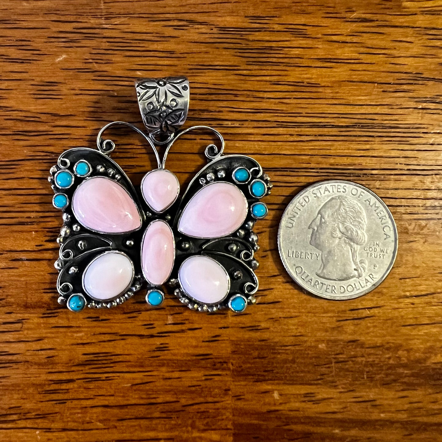 Sterling Silver Queen Conch & Kingman Turquoise Butterfly Pendant