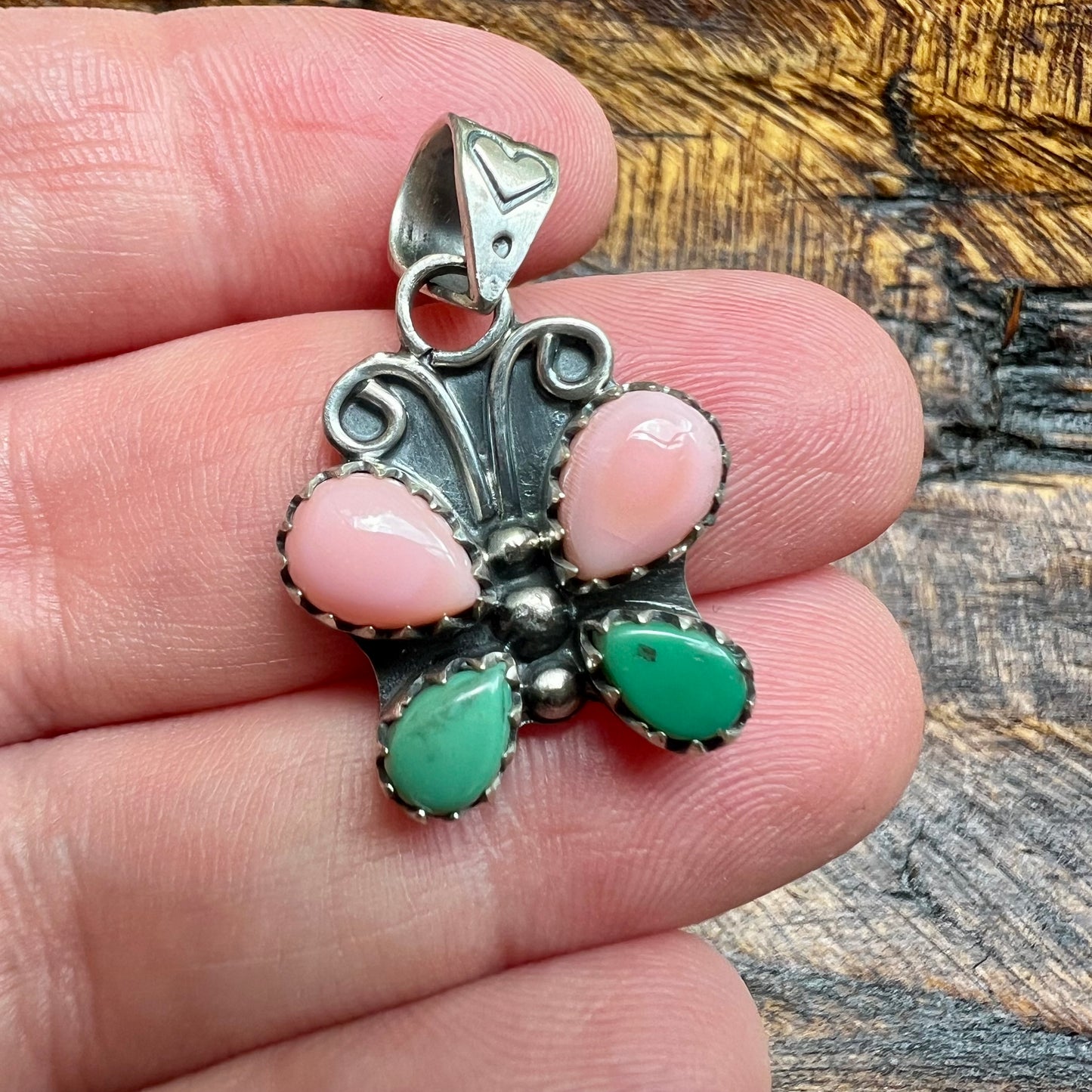 Sterling Silver Queen Conch & Turquoise Butterfly Pendant