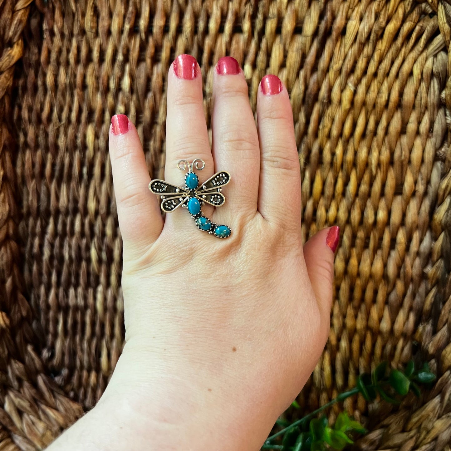 Handcrafted Sterling Silver Kingman Turquoise Dragonfly Ring – Size 8.5