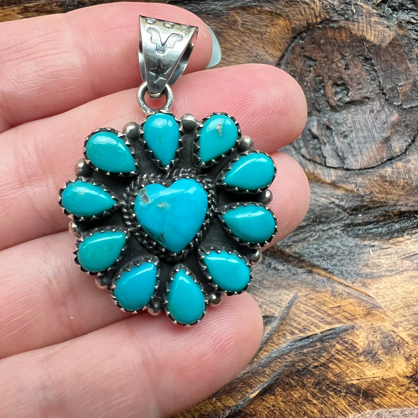 Kingman Turquoise Heart Cluster Pendant | Sterling Silver Statement
