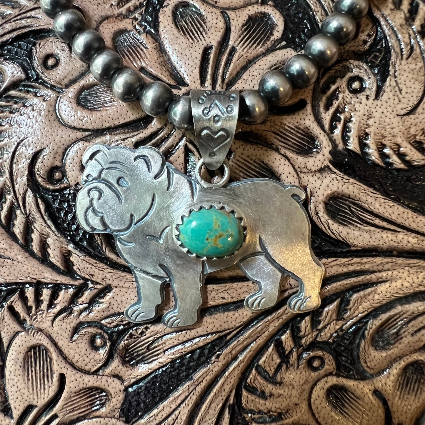 Sterling Silver Kingman Turquoise Bulldog Dog Pendant