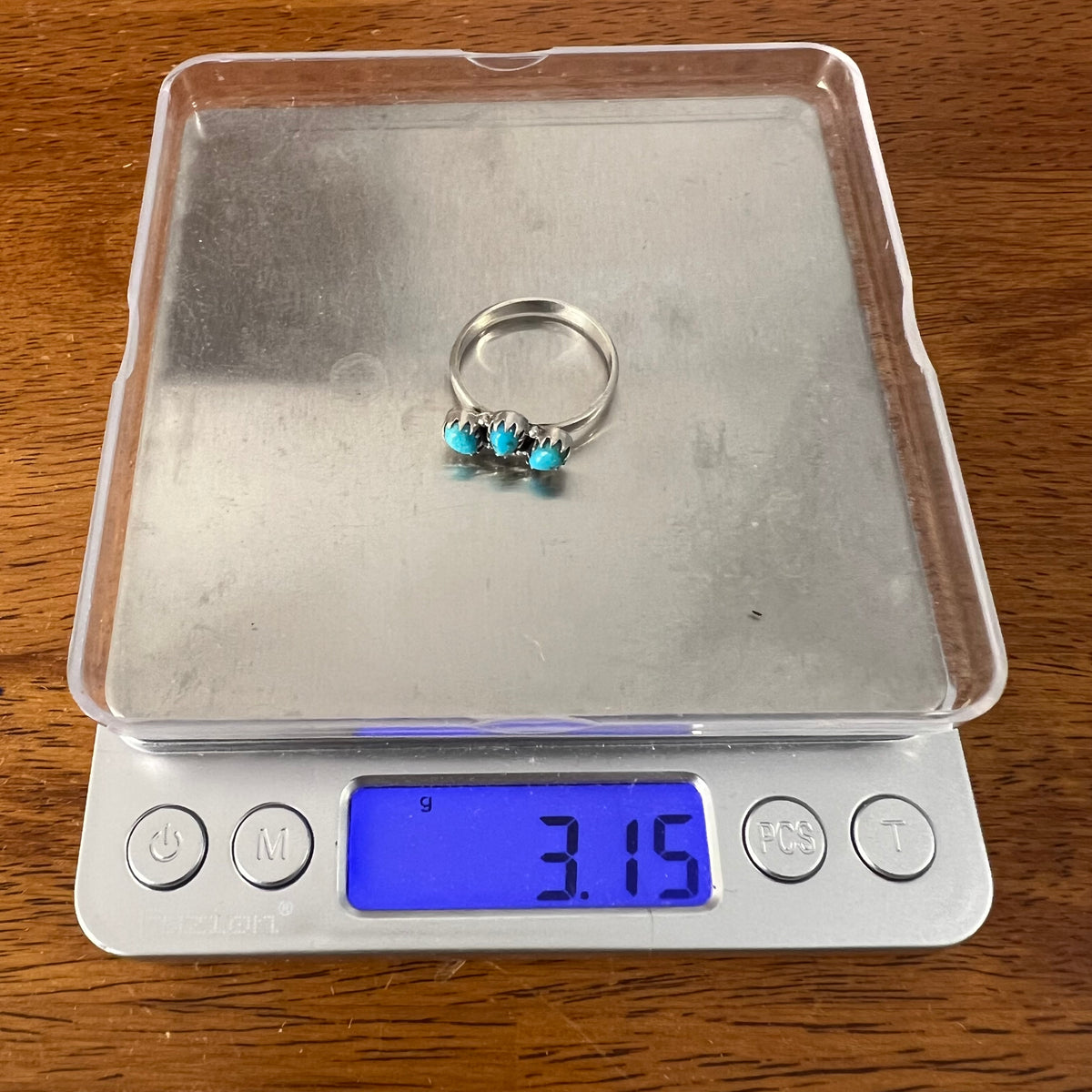 Sterling Silver Kingman Turquoise Three Stone Stacker Ring Size 10.5 Adjustable