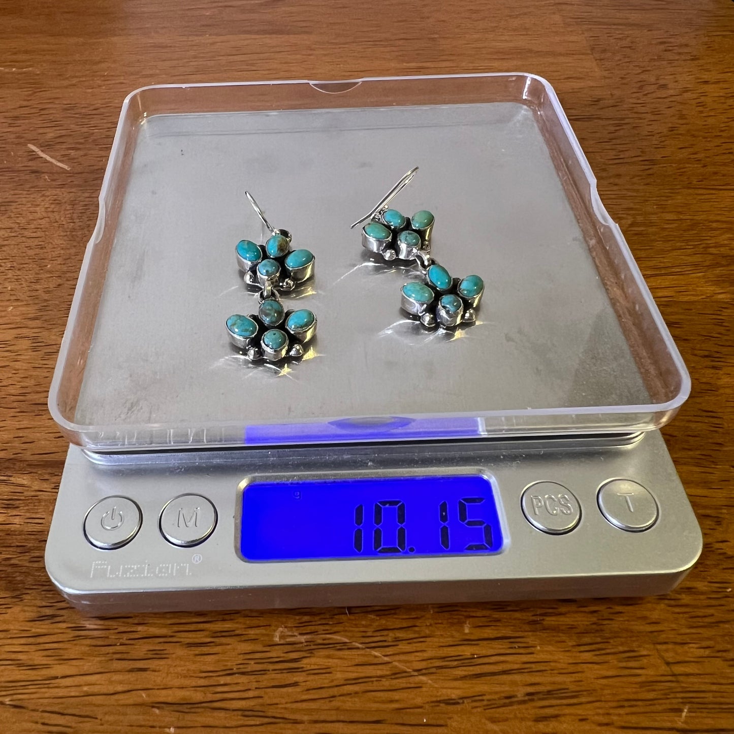 Kingman Turquoise Cluster Dangle Earrings in Sterling Silver